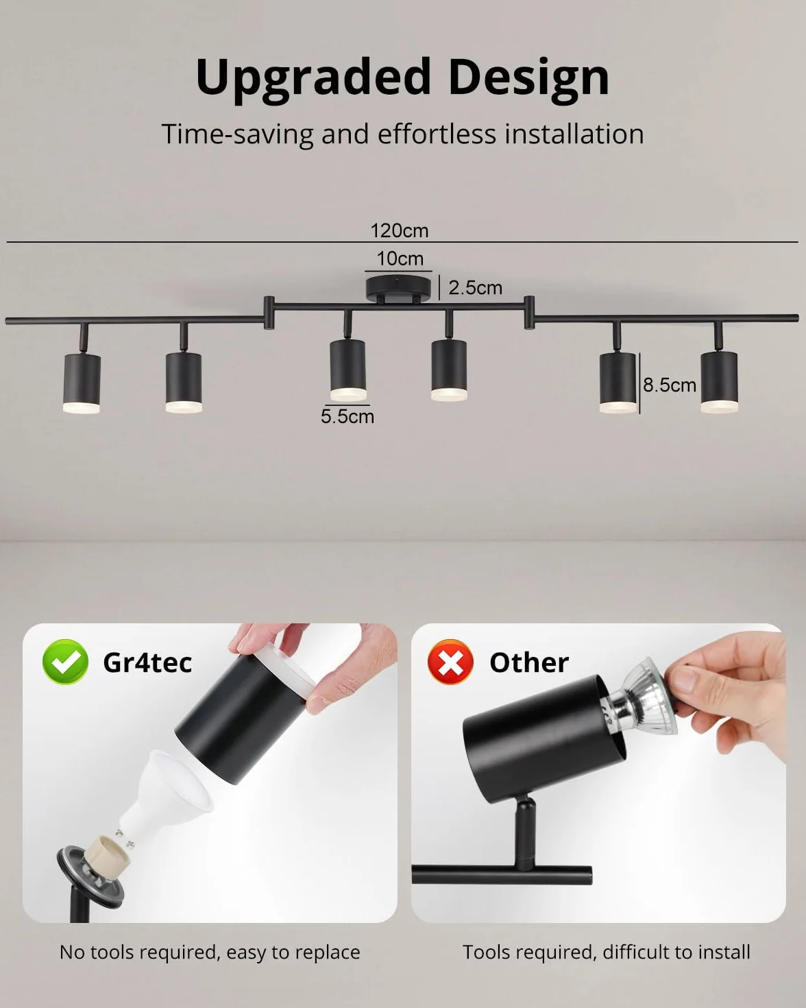Reflektor sufitowy LED 6 płomieni czarny metalowy GU10 Gr4tec