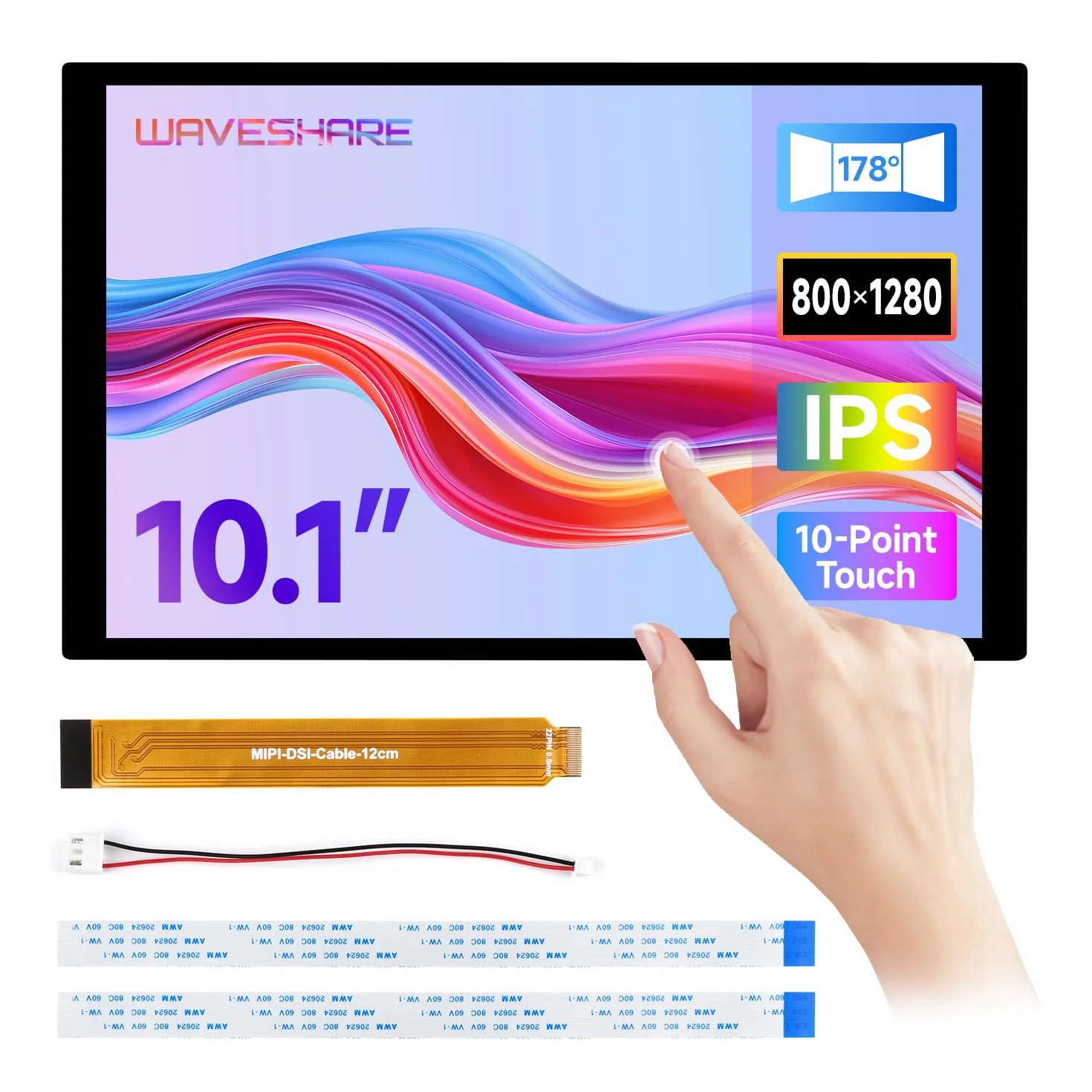 Waveshare 10.1inch DSI Capacitive Touch Display, 800x1280, IPS Panel, Optical Bonding Toughened Glass Panel, 10-Point Touch, for Raspberry Pi/RK3576/RK3506/ESP32-P4