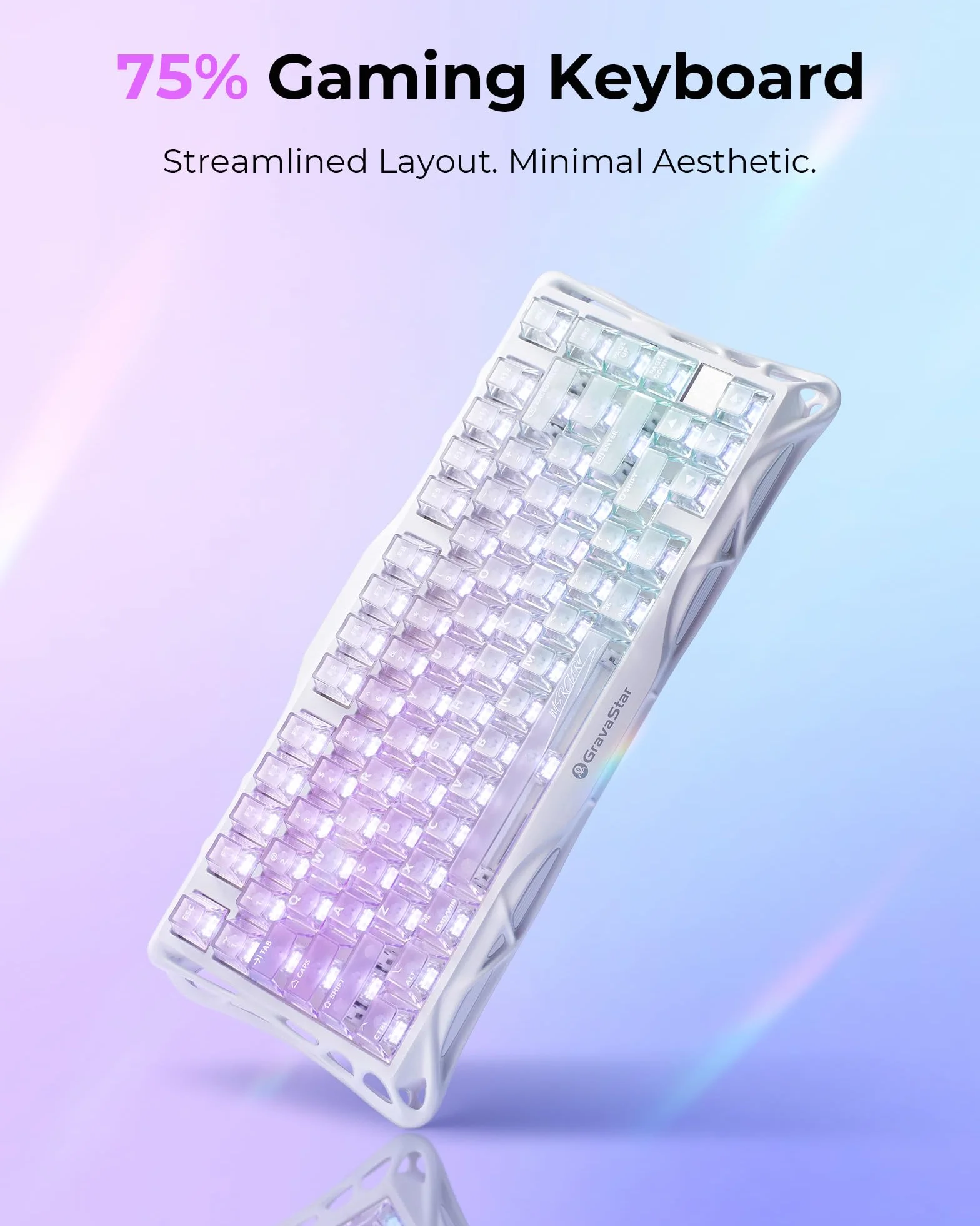GravaStar Mercury K1 Lite 75% klawiatura gamingowa, trójmodowa bezprzewodowa (2,4 GHz/Bluetooth/kabel), mechaniczna klawiatura Hot Swap Gasket, wstępnie naoliwiony przełącznik liniowy, oświetlenie RGB