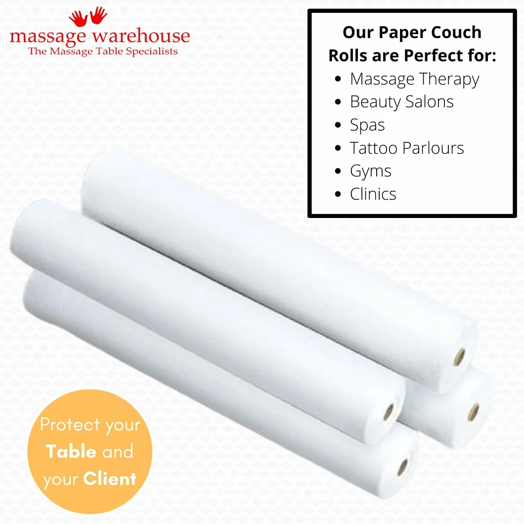 4 rolki papieru do masażu: wymiary 40 metrów długości x szerokość 51 cm.