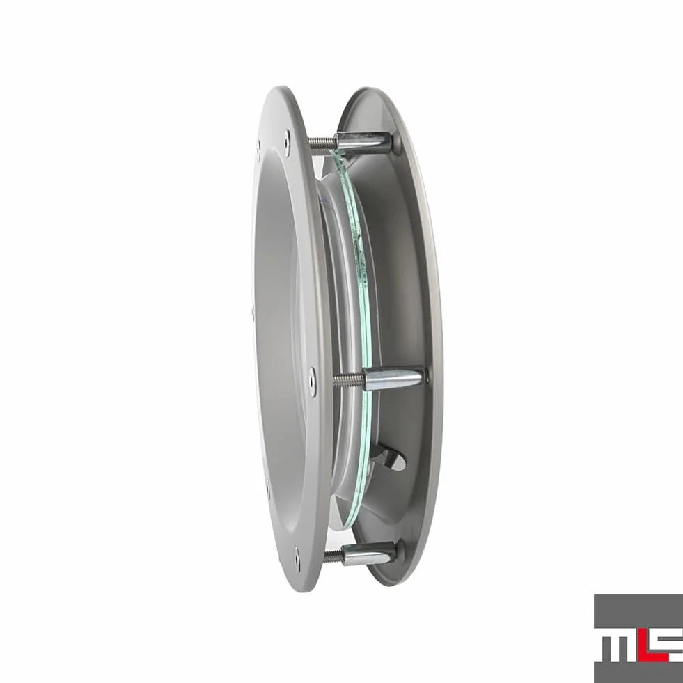 MLS B6000 Bulaj do Drzwi, z Wytrzymałego Aluminium, Bezpieczne Szkło VSG, Odpowiedni do Drzwi o Grubości 40 mm, Widoczne Śruby Montażowe, Średnica 300 mm, Szkło Matowe, Srebrny