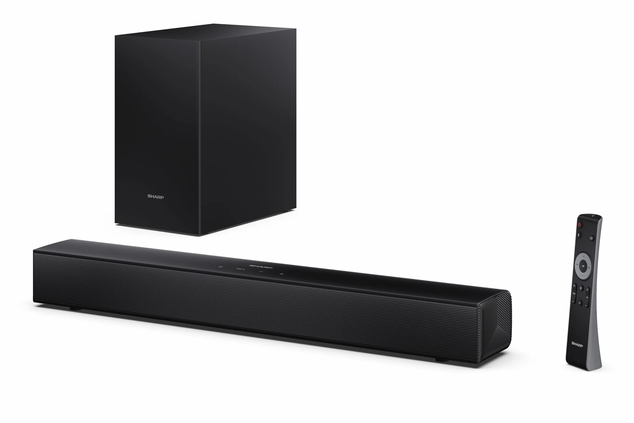 Sharp HT-SBW121 Soundbar 2.1 Slim z bezprzewodowym subwooferem, Bluetooth z HDMI ARC/CEC, 240W, cyfrowy optyczny dźwięk, AUX, USB Playback, 55 cm, kolor czarny