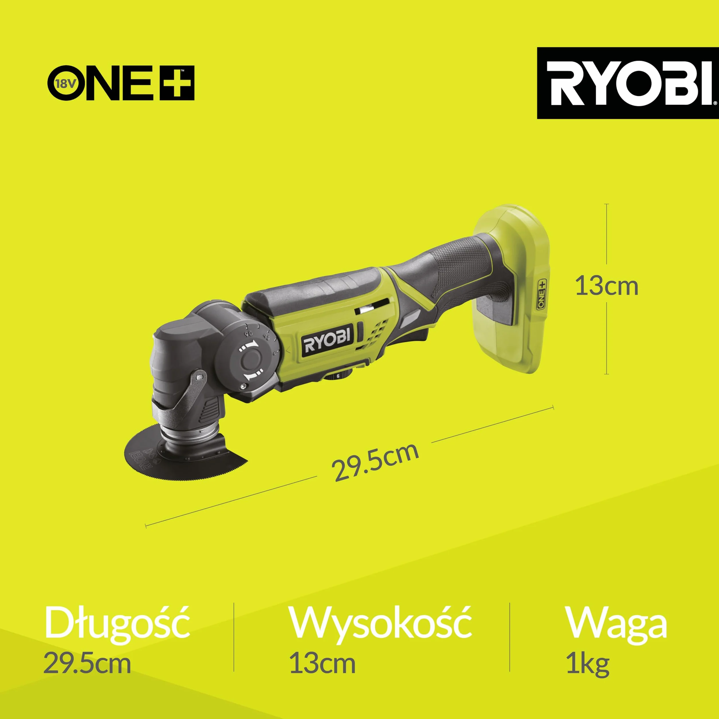 Ryobi ONE+ R18MT-0 18V Bezprzewodowe Narzędzie Wielofunkcyjne, Narzędzie Zerowe, Hyper Green