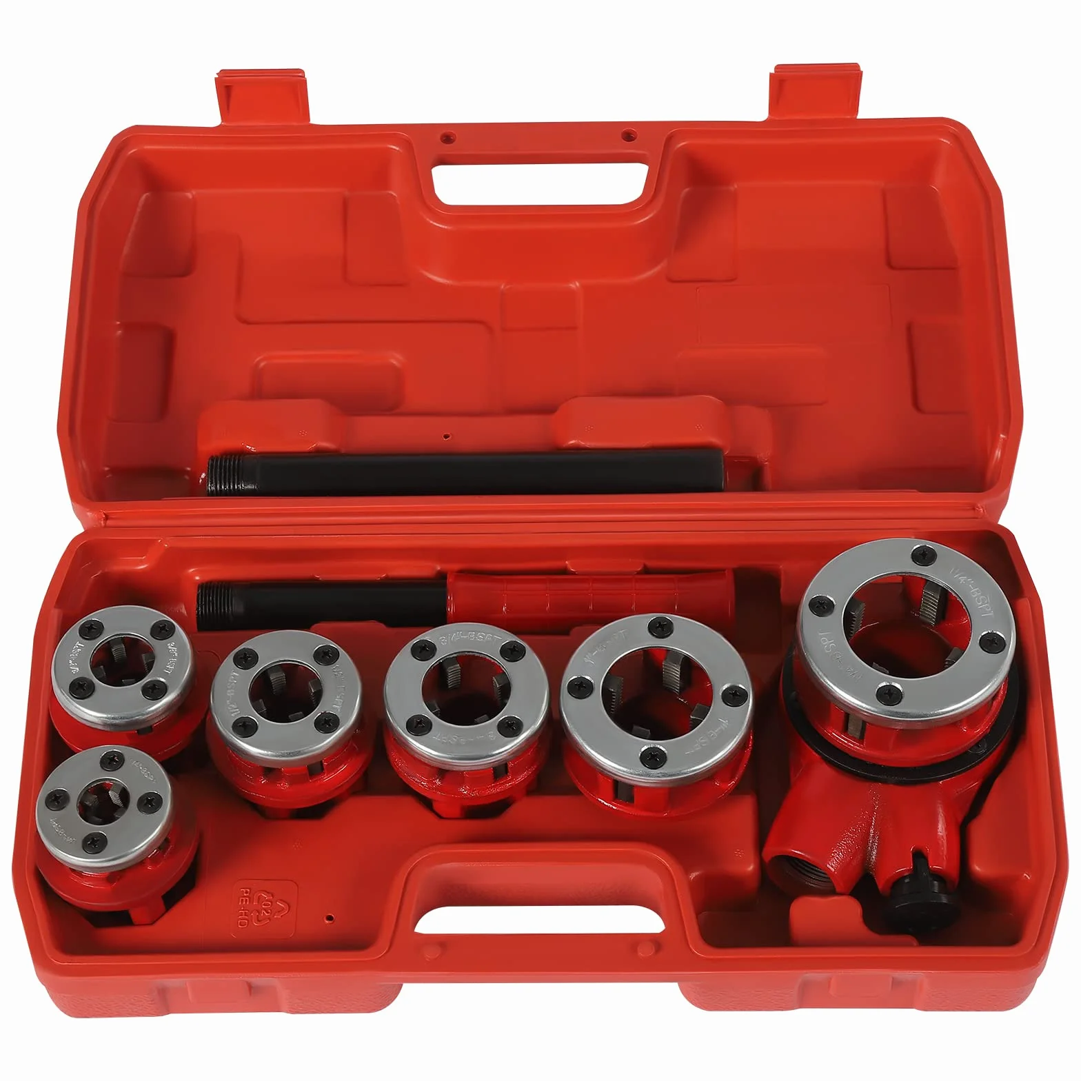 Zestaw gwintów do rur hydraulicznych, narzędzie do gwintowania rur, ręczny zestaw nawlekaczy ze stali do instalacji sanitarnych z 6 matrycami 1/4", 3/8", 1/2", 3/4", 1", 1-1/4"