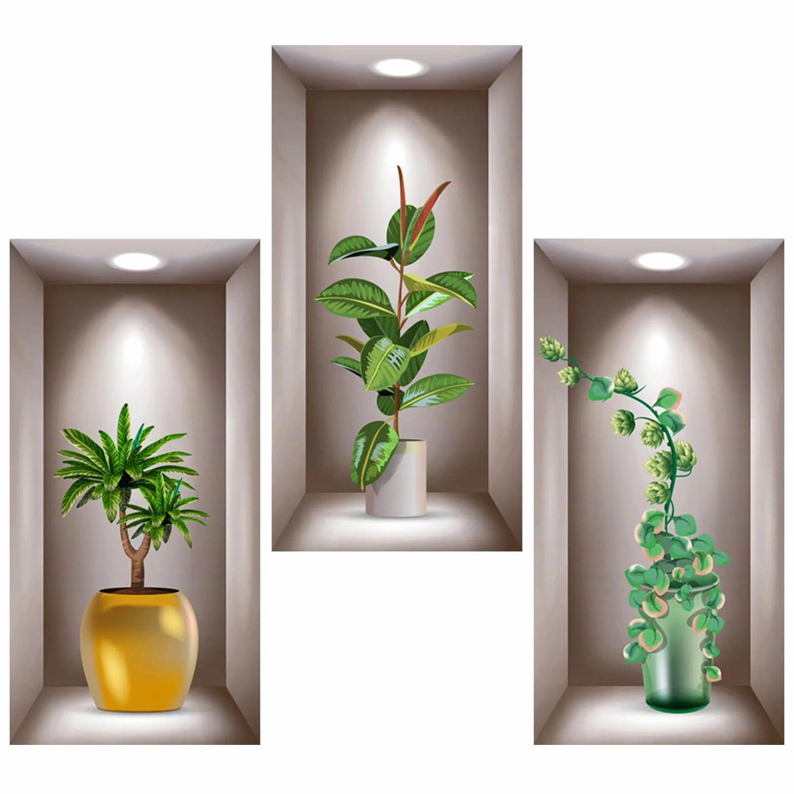 3 sztuki naklejek ściennych 3D na ścianę, tatuaż ścienny, do salonu, wazony, zielone rośliny, naklejki ścienne 3D, winylowe naklejki ścienne do sypialni, biura, kuchni, dekoracja ścienna