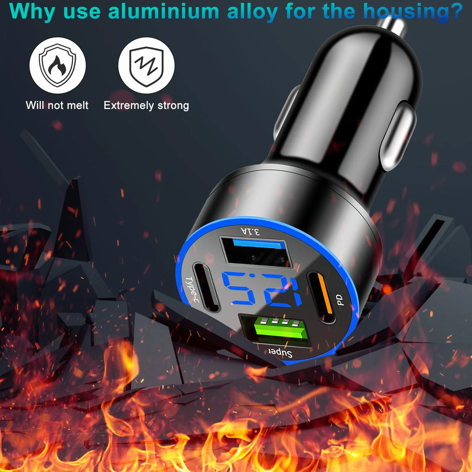 TNSLAND 4-portowy zasilacz USB C woltomierz ładowarka LED PD30W QC3.0