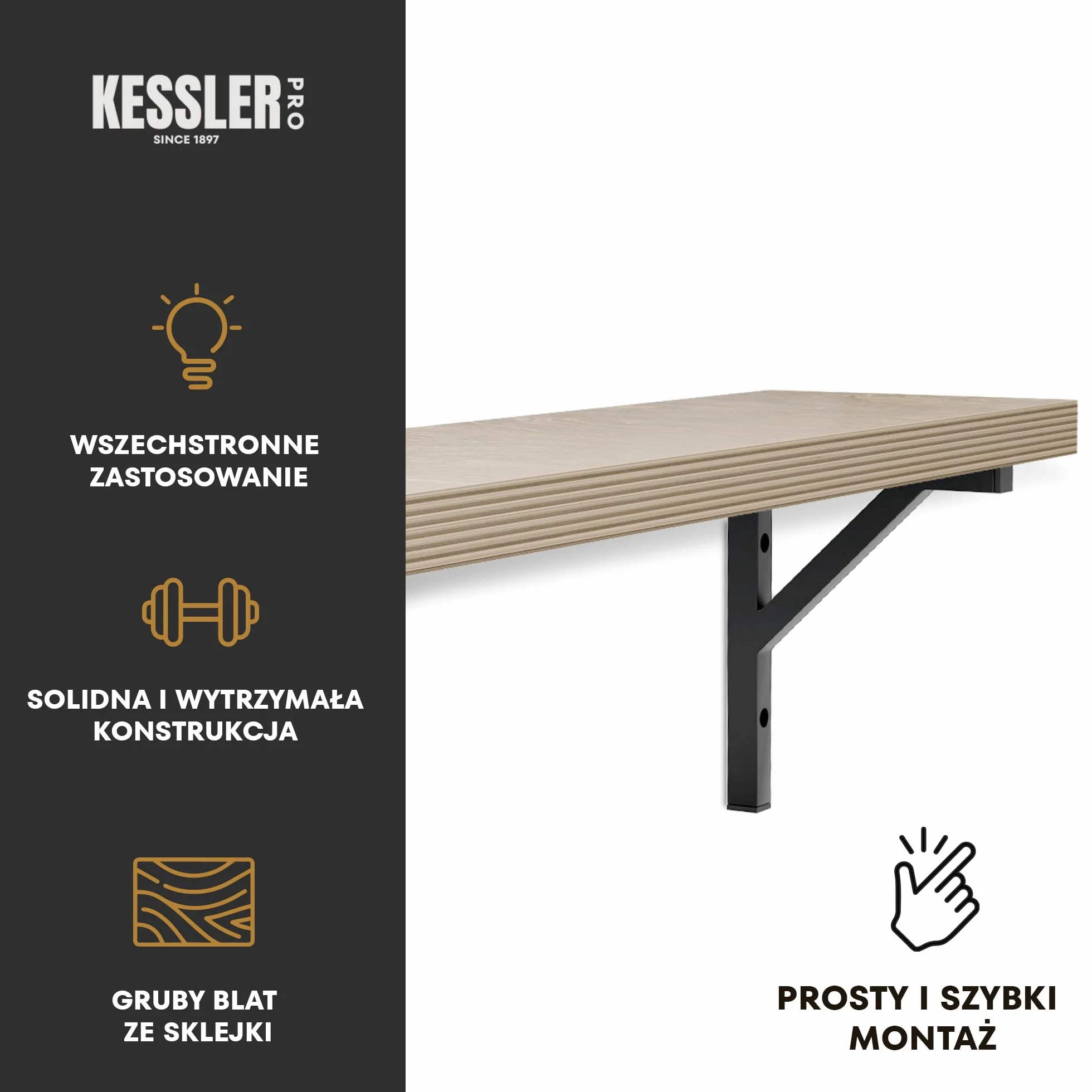 Półka Wisząca 120x24,5 cm Metalowa Wspornik Sklejka 40 mm Biały Stelaż