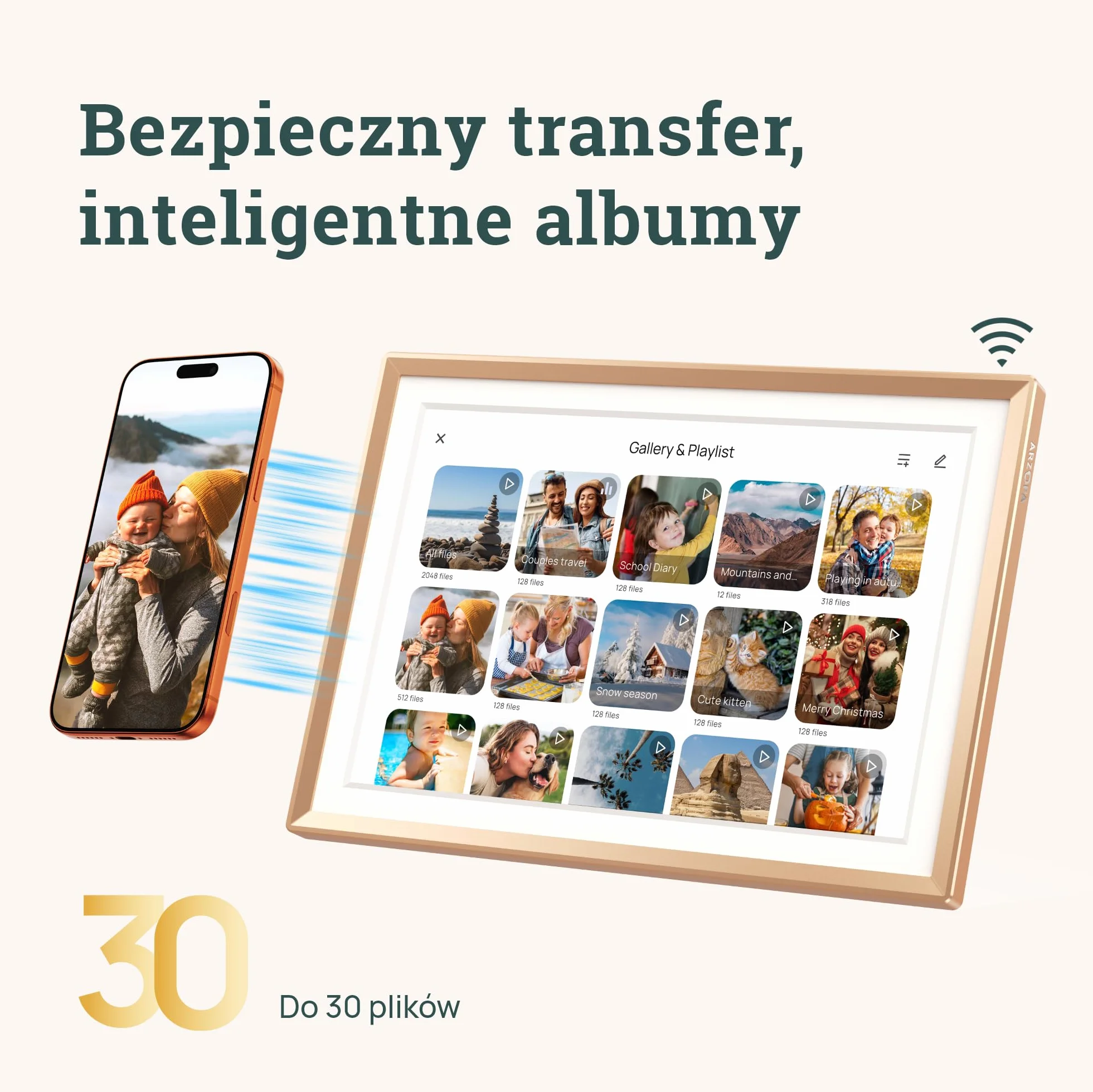 ARZOPA Cyfrowa Ramka na Zdjęcia WiFi 10,1" IPS Ekran Dotykowy HD Metalowa Bez Abonamentu D10 GOLD