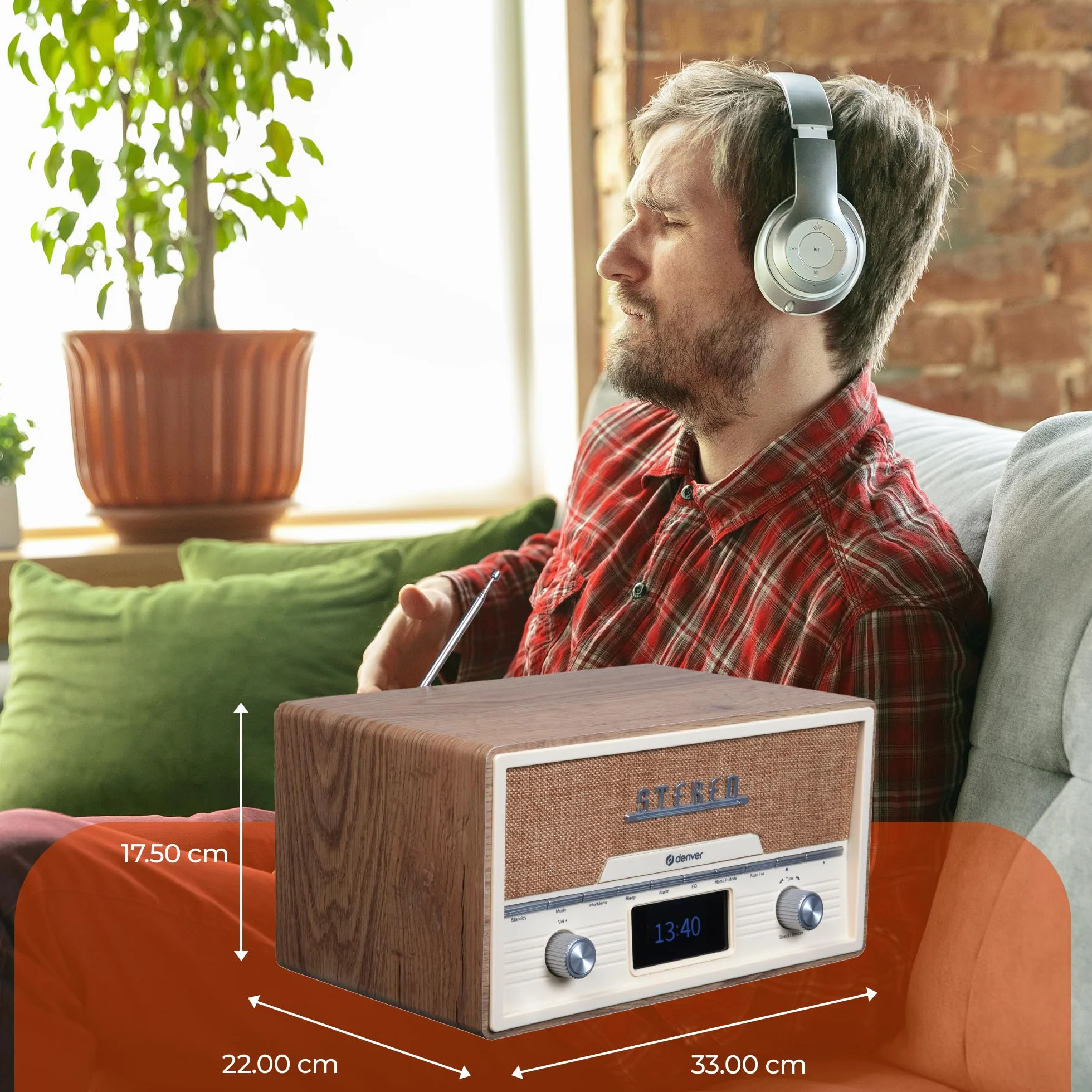 Denver DAB Radio odtwarzacz CD - Retro Radio - Bluetooth - 20 stacji radiowych - DAB/FM/AUX - MDA525 - Lightwood
