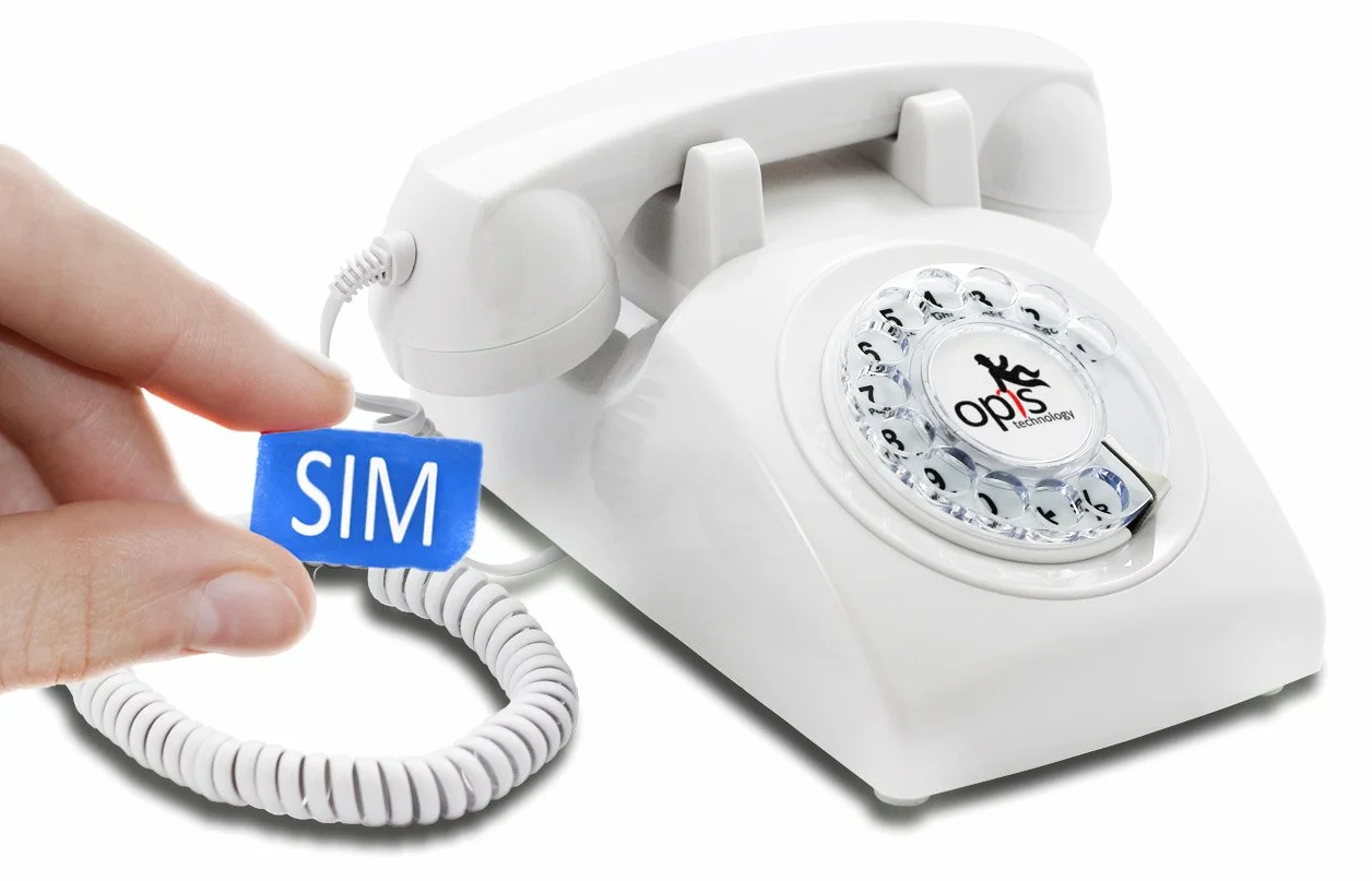Telefon retro stacjonarny z kartą SIM kształt lat 60. obrotowa tarcza metalowy dzwonek biały