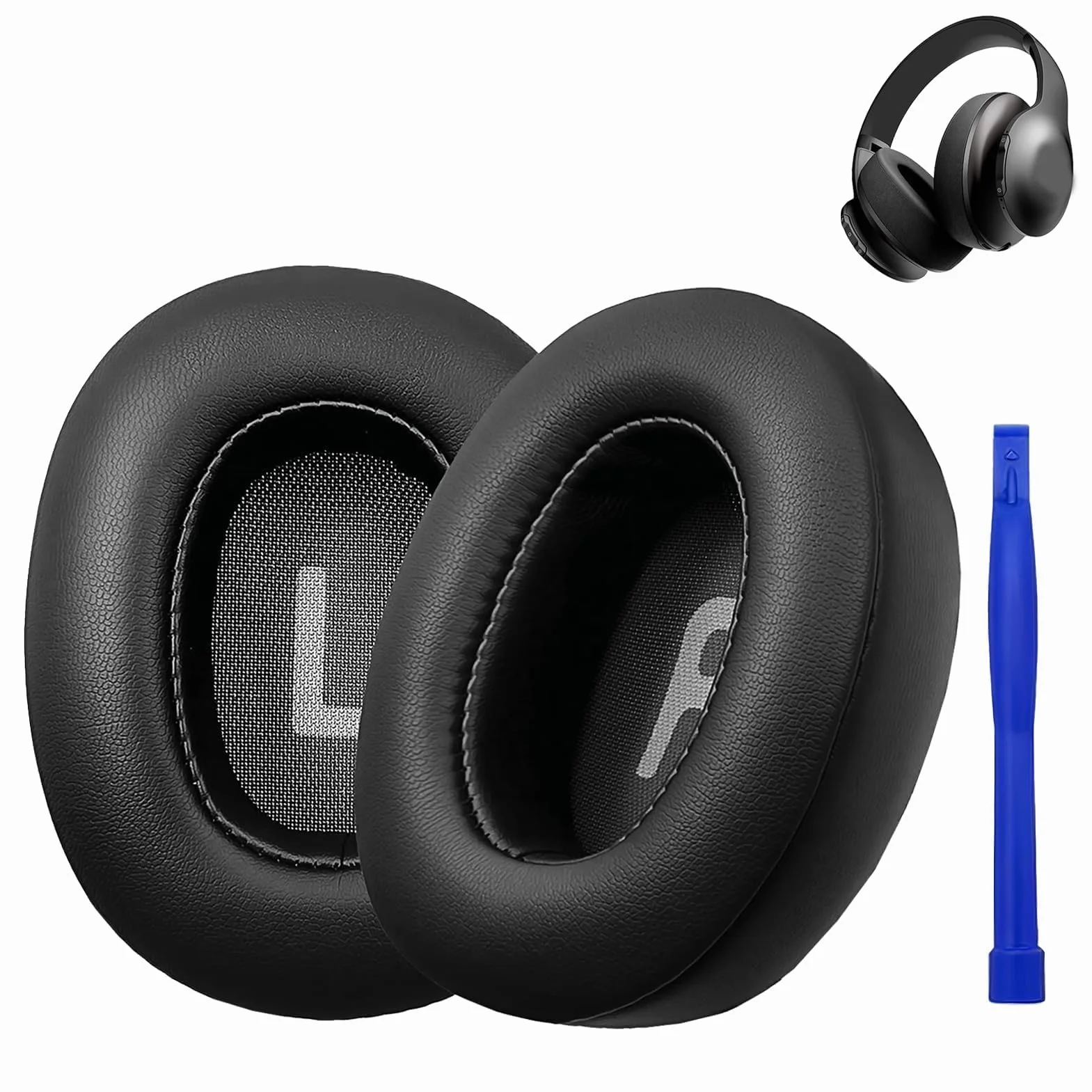 1 para wkładek dousznych do JBL Tune 700 (700BT)/710 (710BT)/720(720BT)/750 BT, 750BT, 760(760NC), Nie jest kompatybilny z modelem 770 (770NC), miękka skóra białkowa (czarny)