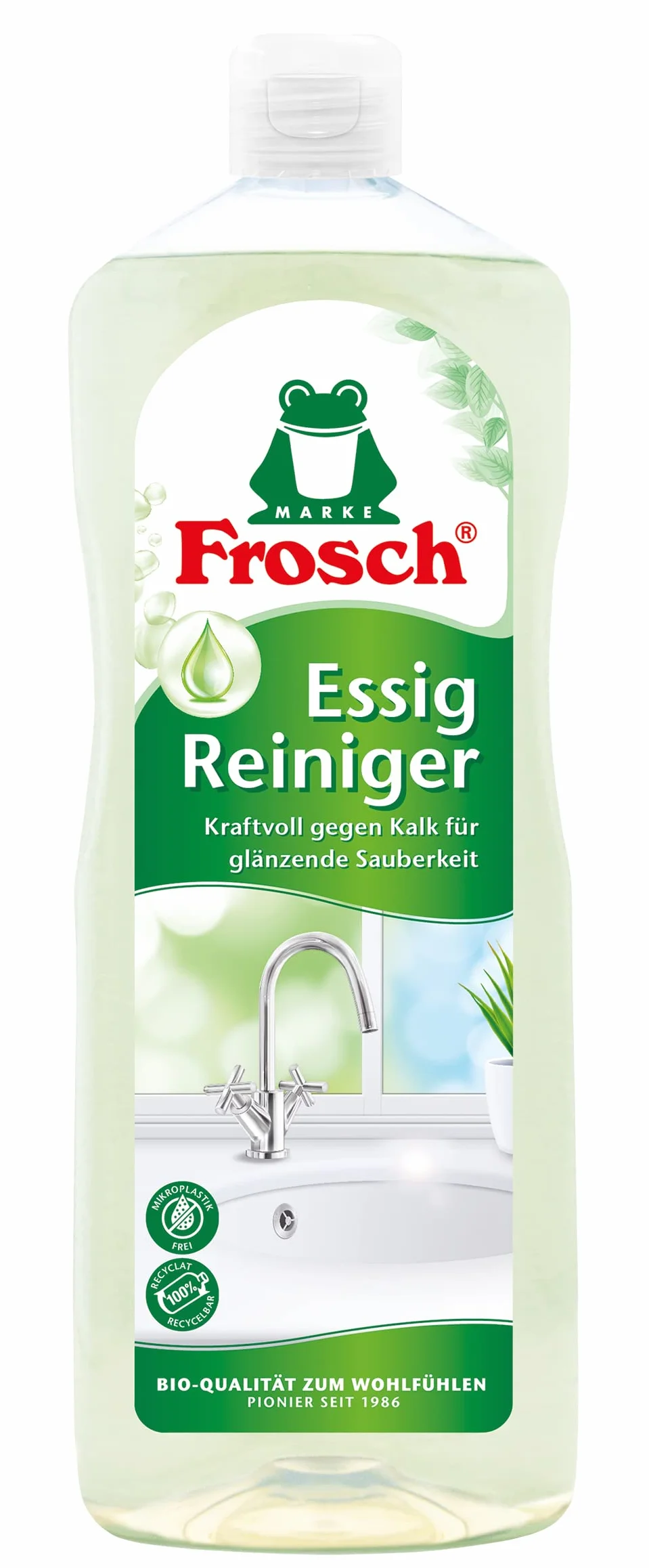 Frosch Środek czyszczący do octu, uniwersalny środek czyszczący do usuwania kamienia, plam z wody i resztek mydła do kuchni, łazienki i WC, 1 opakowanie (1 x 1000 ml)