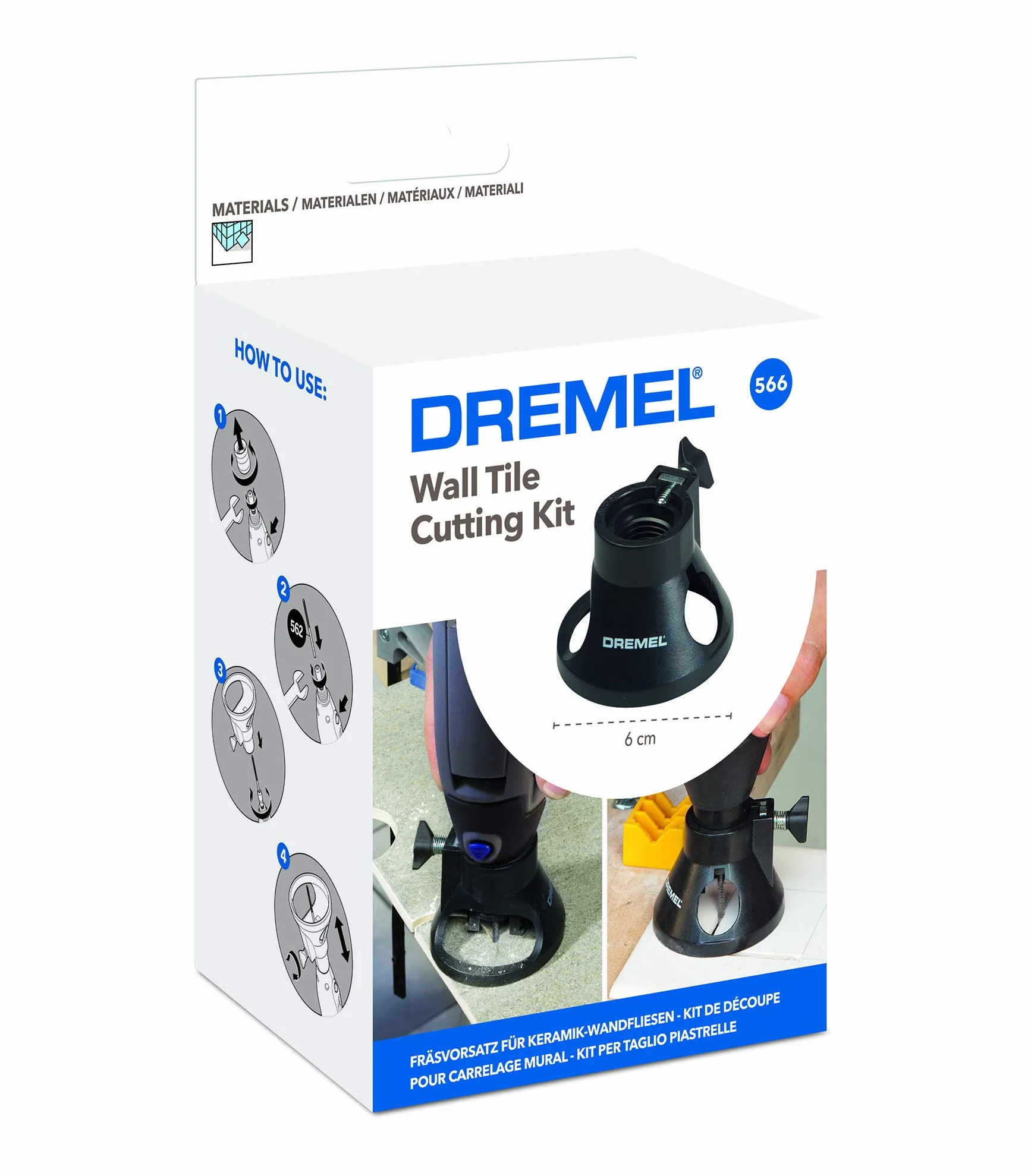 Dremel 566 Zestaw do cięcia płytek zestaw akcesoriów z prowadnicą do cięcia i spiralną końcówką tnącą do precyzyjnych cięć w płytkach ściennych