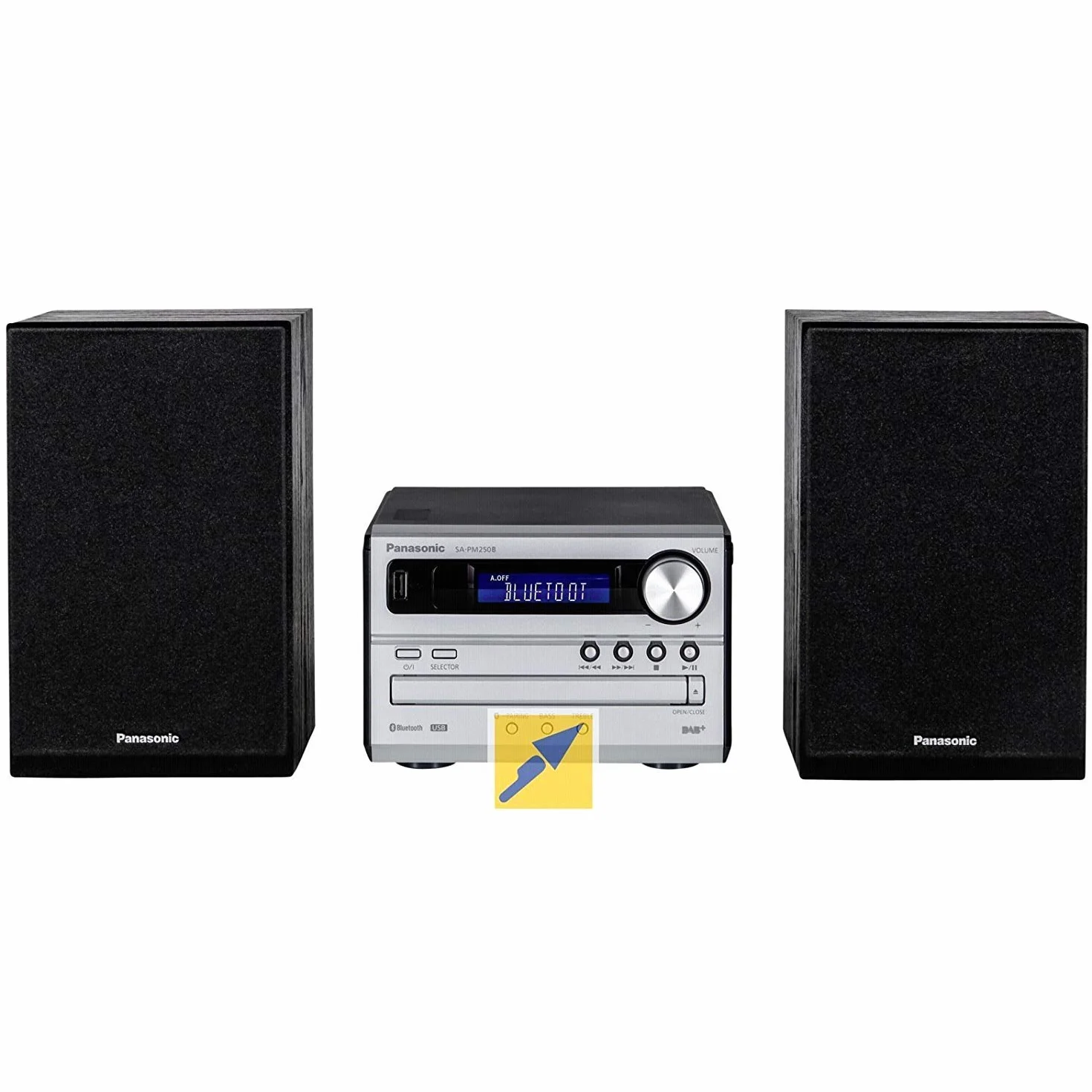 Panasonic SC-PM250B Micro-system CD (20W, Bluetooth, USB, DAB+, FM, bogaty bas, czysty dźwięk, XBS Master, automatyczne wyłączanie), czarno-srebrny