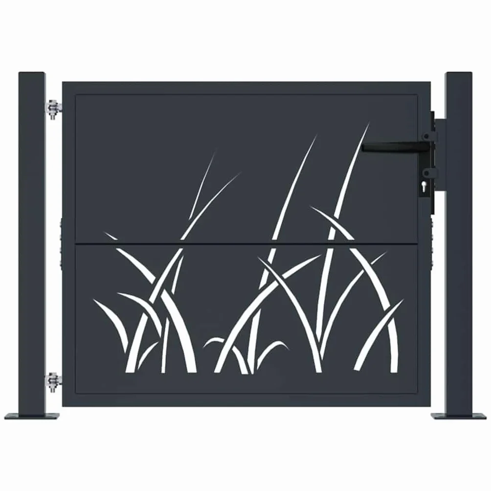 vidaXL Furtka ogrodowa, antracytowa, 100x75 cm, stal, motyw trawy