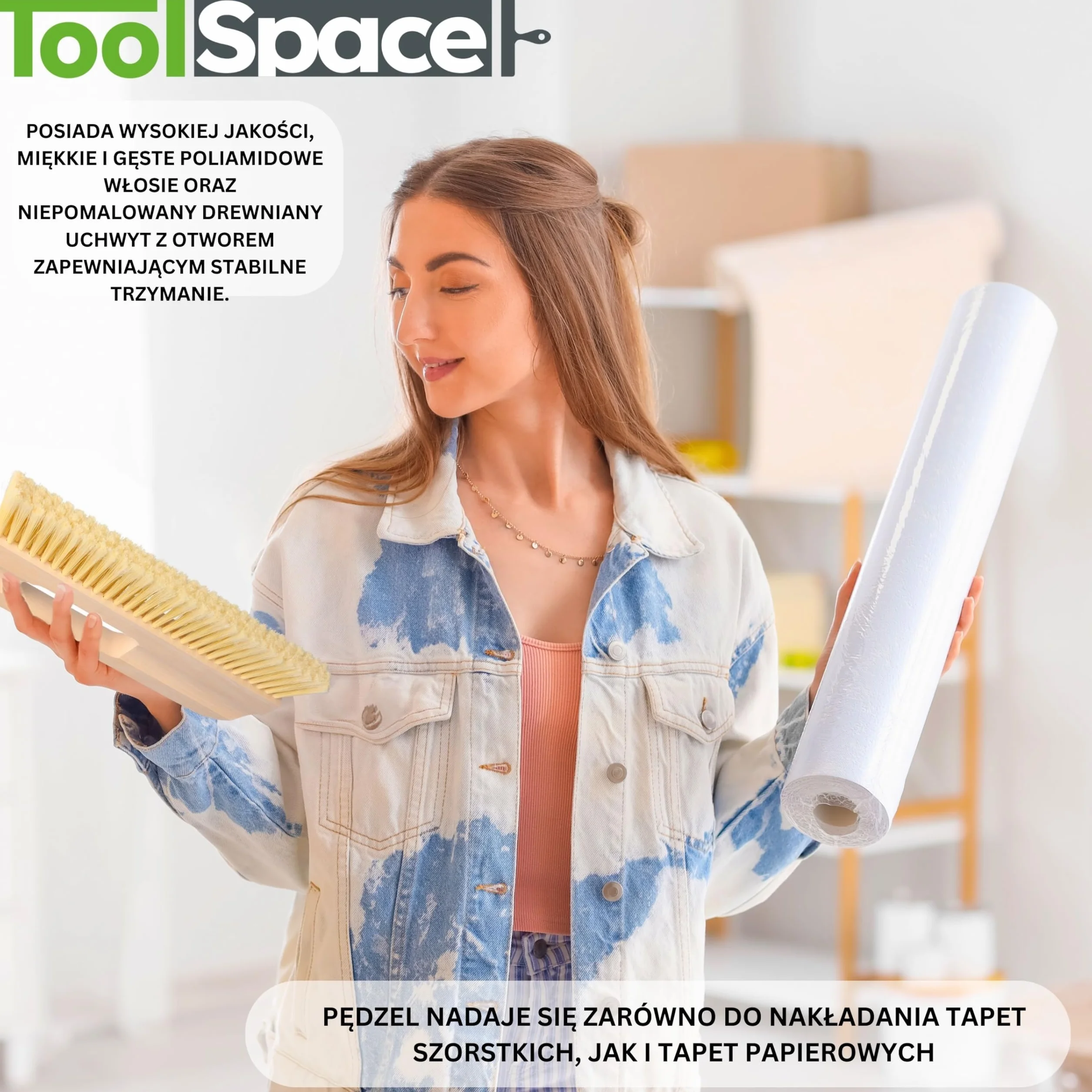 ToolSpace Szczotka do Tapetowania 30 cm Wąska – Szczotka do Wygładzania tapet – Drewniana Ergonomiczna Rączka – Narzędzie do tapet – Szczotka do kleju – Efektywne wygładzanie – Akcesorium do Renowacji