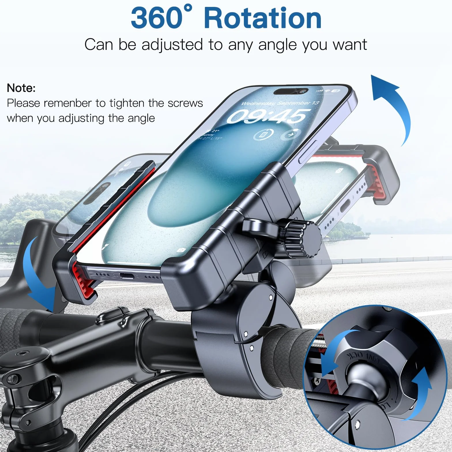 Uchwyt rowerowy na telefon obracany 360° zacisk kierownicy do motocykla, skutera, roweru