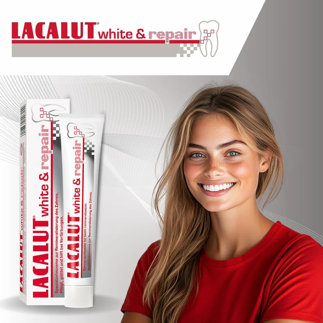 Lacalut White & Repair Pasta do zębów, do wybielania zębów, ujędrniania i wzmacniania dziąseł, pasta dla białych zębów, 1 x 75 ml