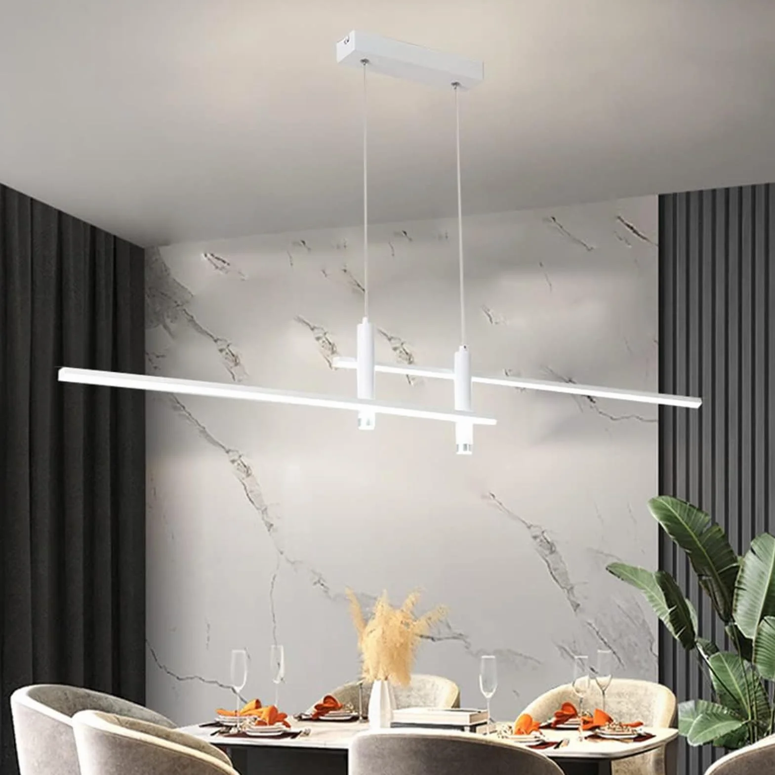 Nowoczesna lampa wisząca LED do jadalni i jadalni – ściemniana, regulacja wysokości za pomocą pilota zdalnego sterowania – lampa wisząca do kuchni, biura, salonu – żyrandol o liniowym