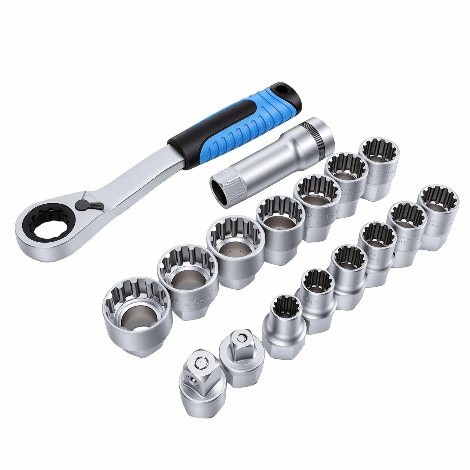 17 szt. Zestaw Nasadek Przelotowych 10-24mm 3/8in 1/2in Adapter Napędu Zestaw Gniazd Głównych, Klucz Grzechotkowy Przelotowy do Naprawy Samochodów Mechaniczne