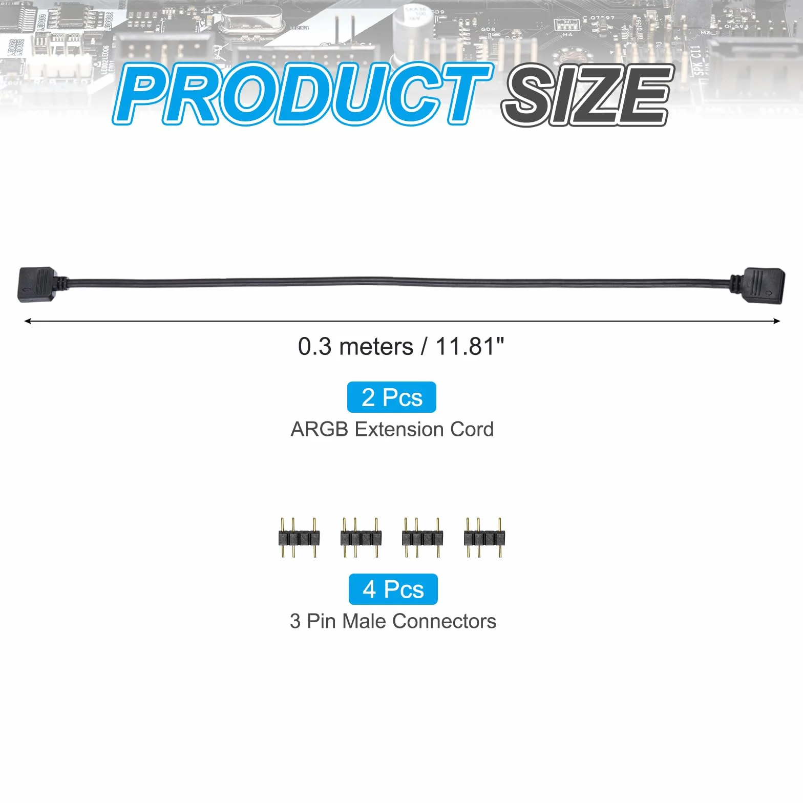 QUARKZMAN Kabel przedłużający ARGB 5V 12" 3-pinowy 1A Żeński-Żeński do wentylatora PC LED czarny