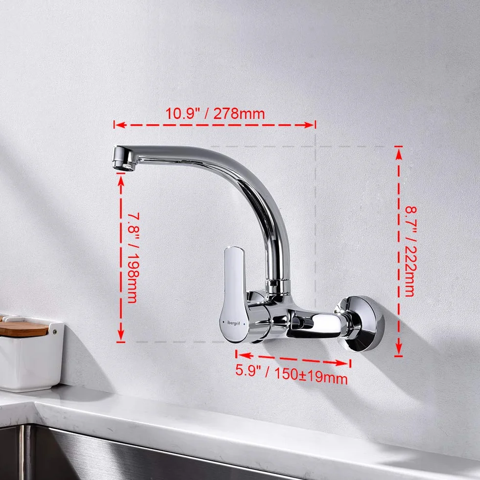 Ibergrif M16357 Star, Wall Kitchen Faucet, Kran do zlewu Monomando, Chrome, Silver