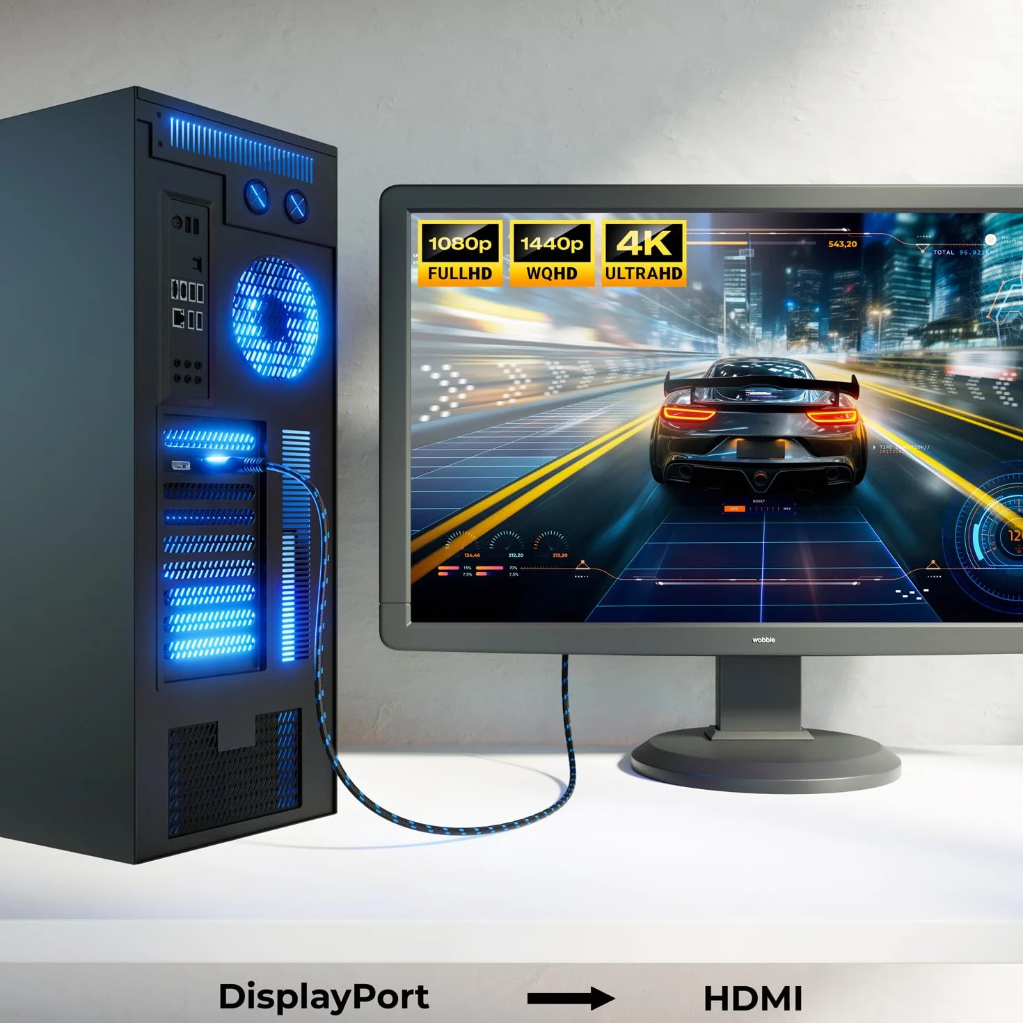 deleyCON 1,5m 4K DisplayPort na HDMI Kabel (do Monitor HDMI, TV, Projektor) - 1080P@60Hz / 4K@30Hz - Aluminiowe Wtyki + Kabel Nylonowy - do Komputera DP, PC, Karty Graficznej