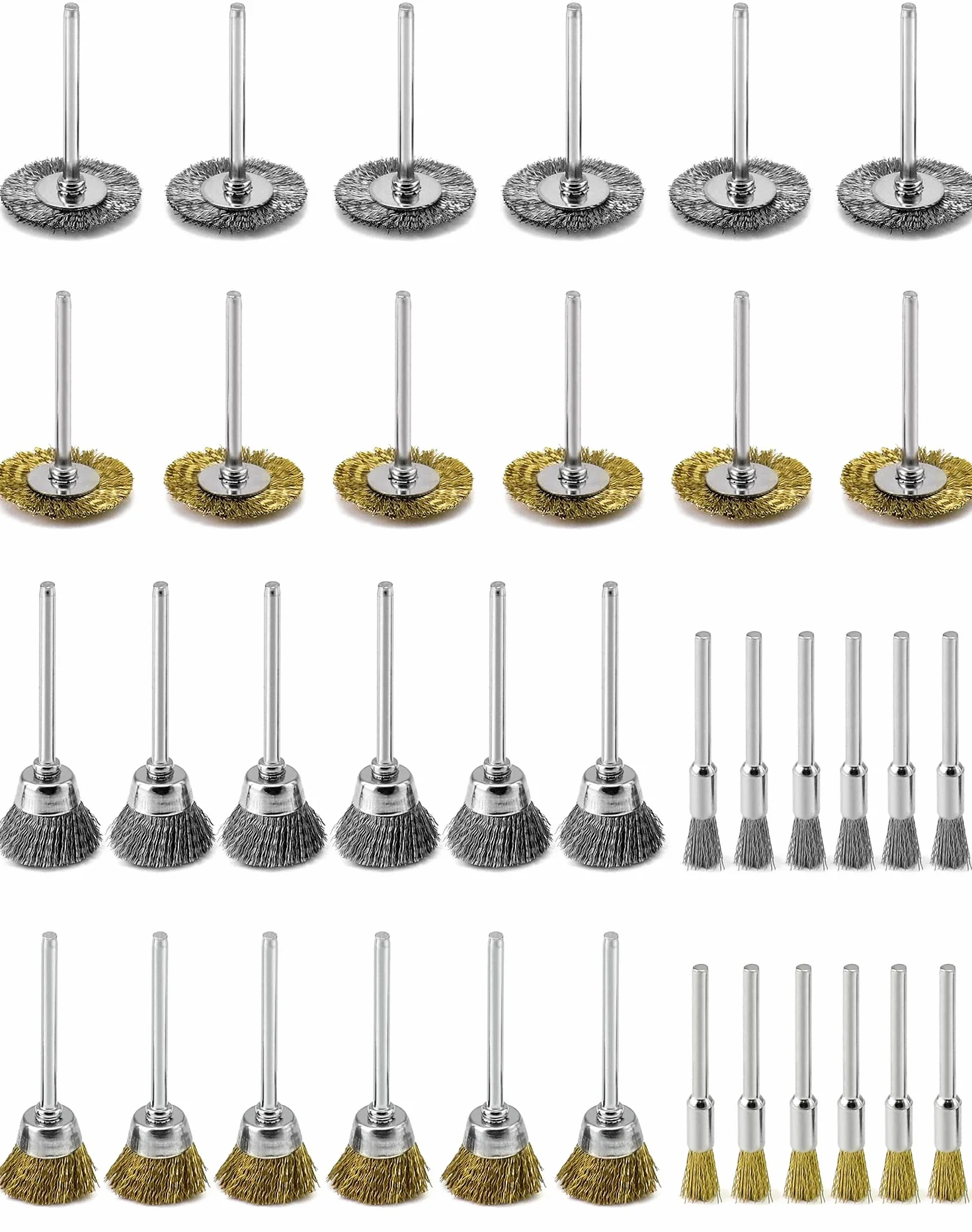 QWORK® 36 sztuk szczotek drucianych, mosiężne szczotki do czyszczenia i szlifowania, kompatybilne z uchwytem 3 mm Dremel