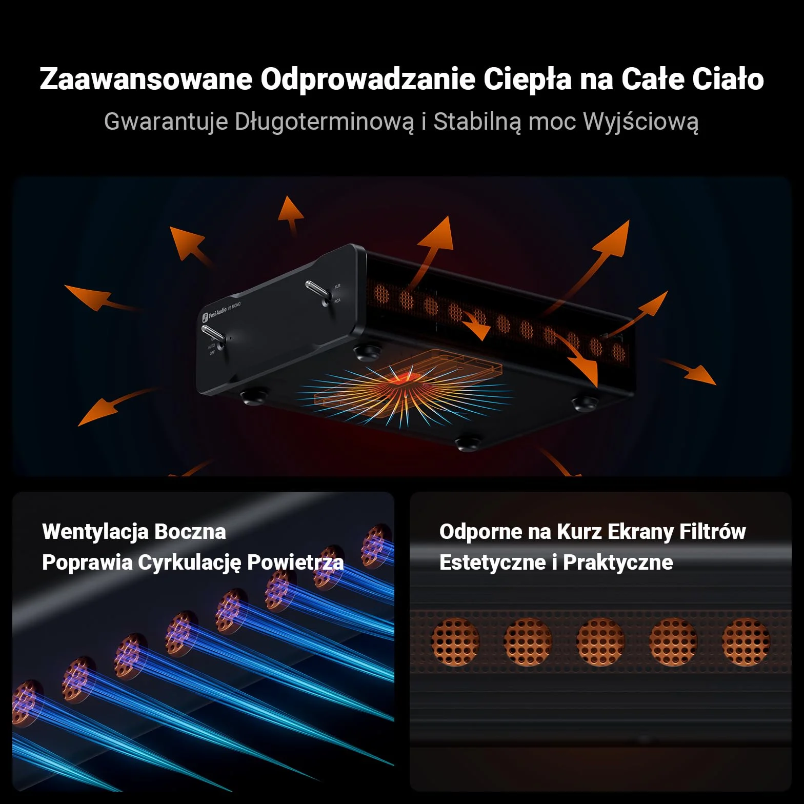 Fosi Audio Due V3 Mono HiFi Audio Amplifier 240W TPA3255 Wzmacniacz Monoblokowy Klasy D Zbalansowane Wejścia RCA/XLR 48V/10A