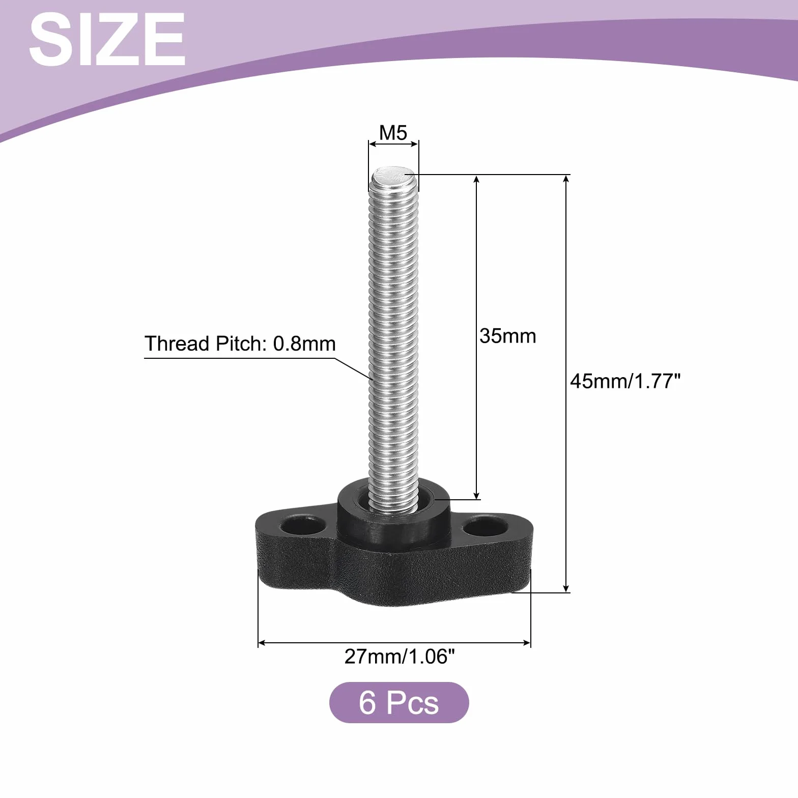 QUARKZMAN 6 sztuk gałki motylkowe w kształcie litery T, gałka zaciskowa śruby M5 x 35 mm gwint męski śruby 304 stal nierdzewna uchwyt 27 mm Dia do wymiany gałki, czarny