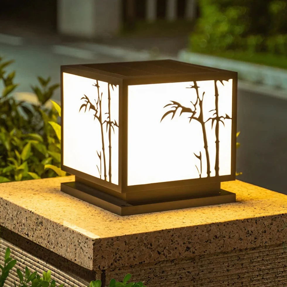 Solarne lampy słupkowe solarne zewnętrzne oświetlenie słupkowe IP65 kolumna latarnia, willa lampa ogrodowa bambusowa lampa słupkowa, czarna brama, ściana słupka, oświetlenie tarasu podwórka, słupek