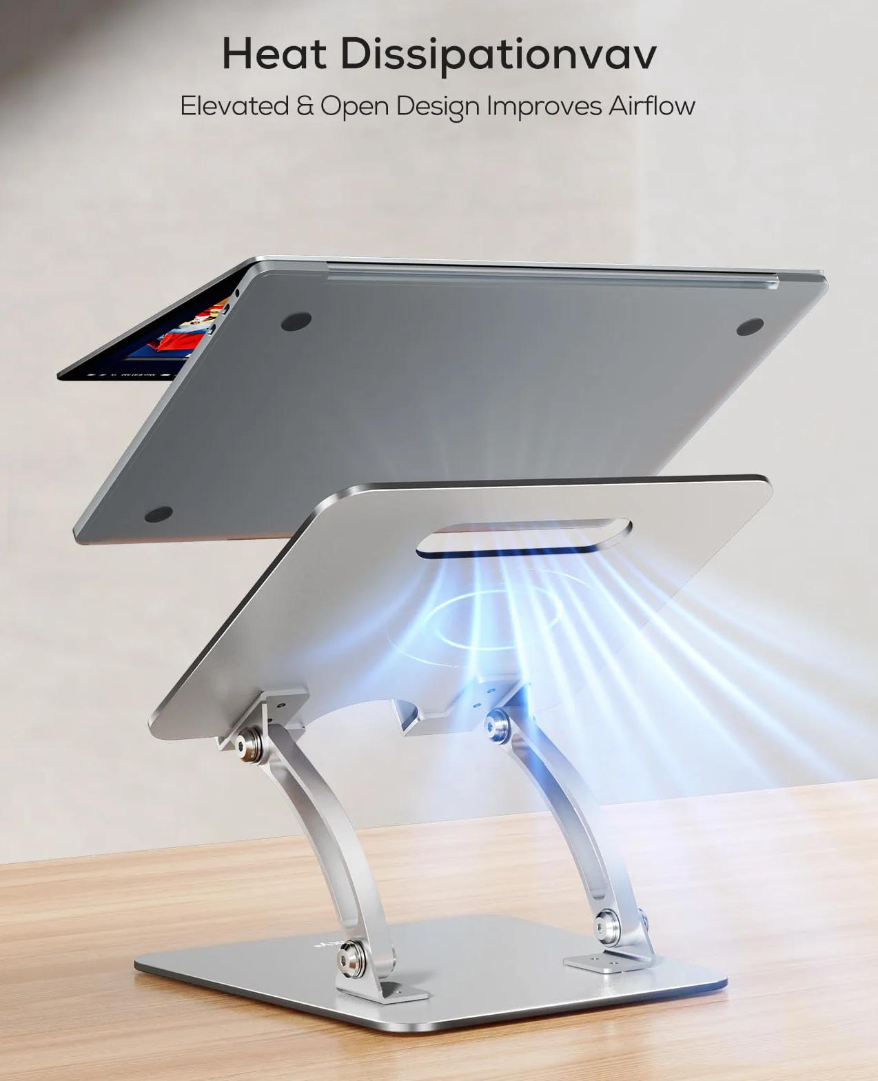 Nulaxy w pełni regulowany stojak na laptop – podwójnie składany podwyższenie z aluminium z otworami wentylacyjnymi, ergonomiczny organizer na notebooki, przenośne akcesorium biurowe, srebrny