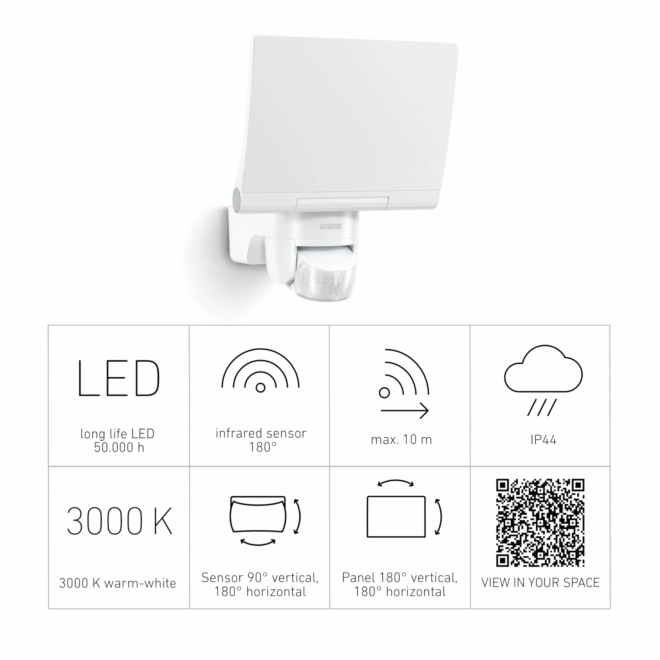 Steinel Reflektor LED XLED Home 2 XL S biały, 2124 lm, czujnik ruchu 180°, 19,3 W, w pełni uchylny, reflektor LED, 3000 K