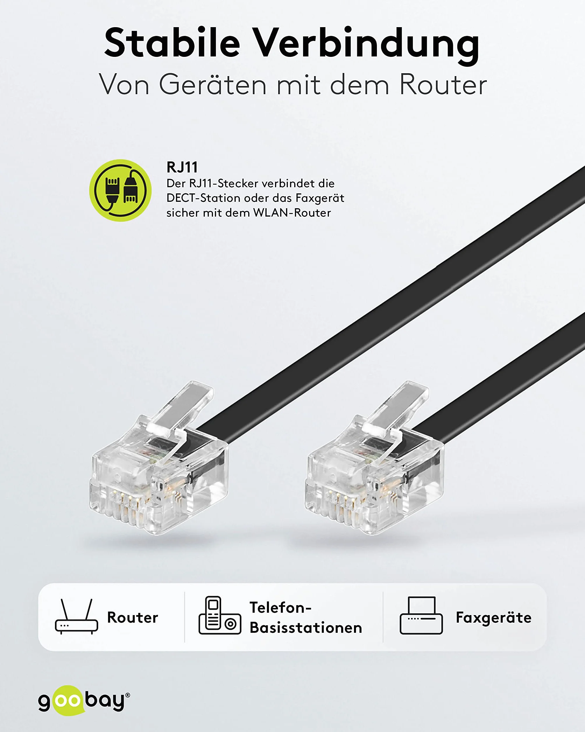 Goobay Modułowy kabel przyłączeniowy telefoniczny RJ11 (6P4C) 10 m czarny