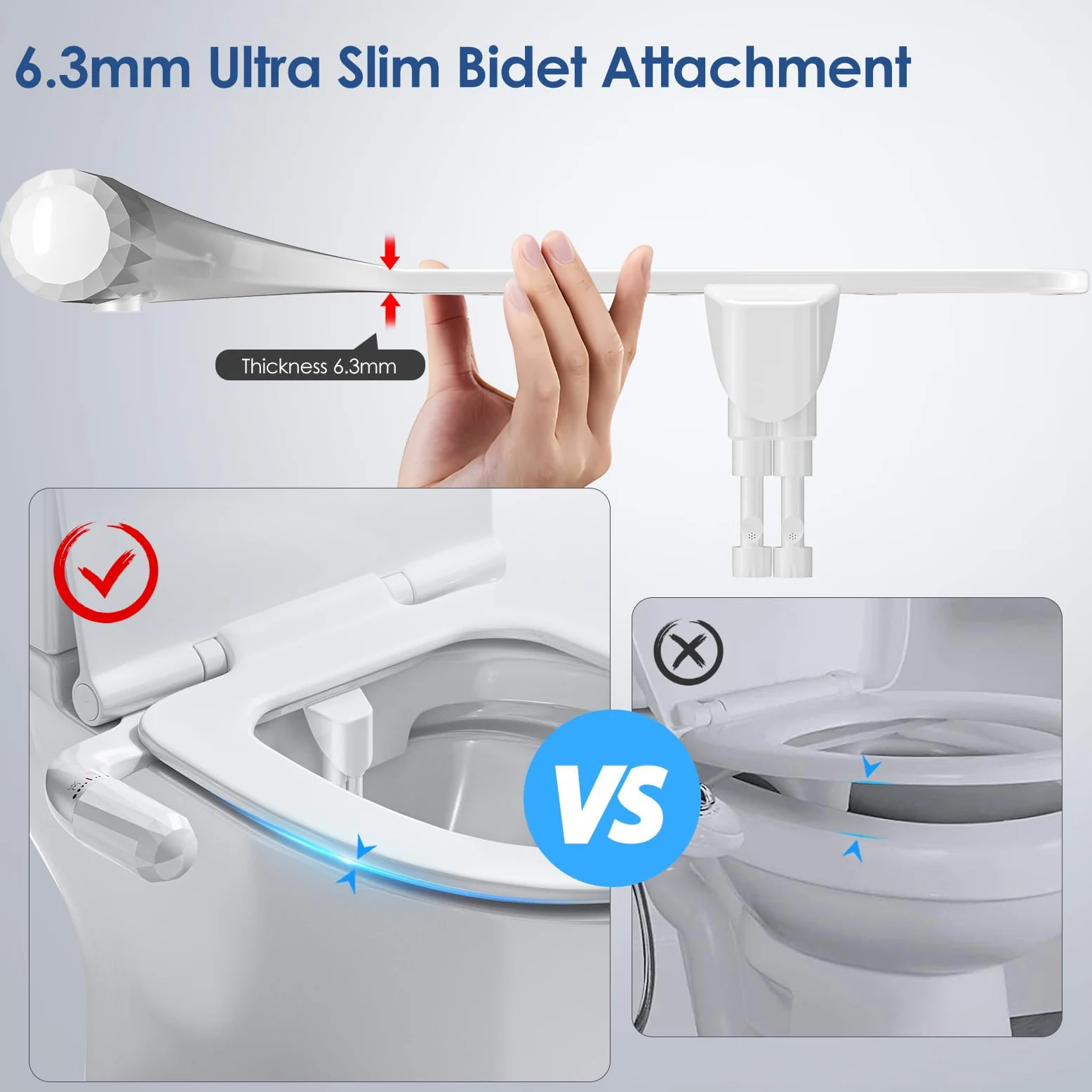Sunowl Przystawka bidetu do toalety, ultracienka nieelektryczna nasadka do bidetu toaletowego w Wielkiej Brytanii, bidet zimnej wody z trybem czyszczenia podwójną dyszą, regulowane ciśnienie wody,