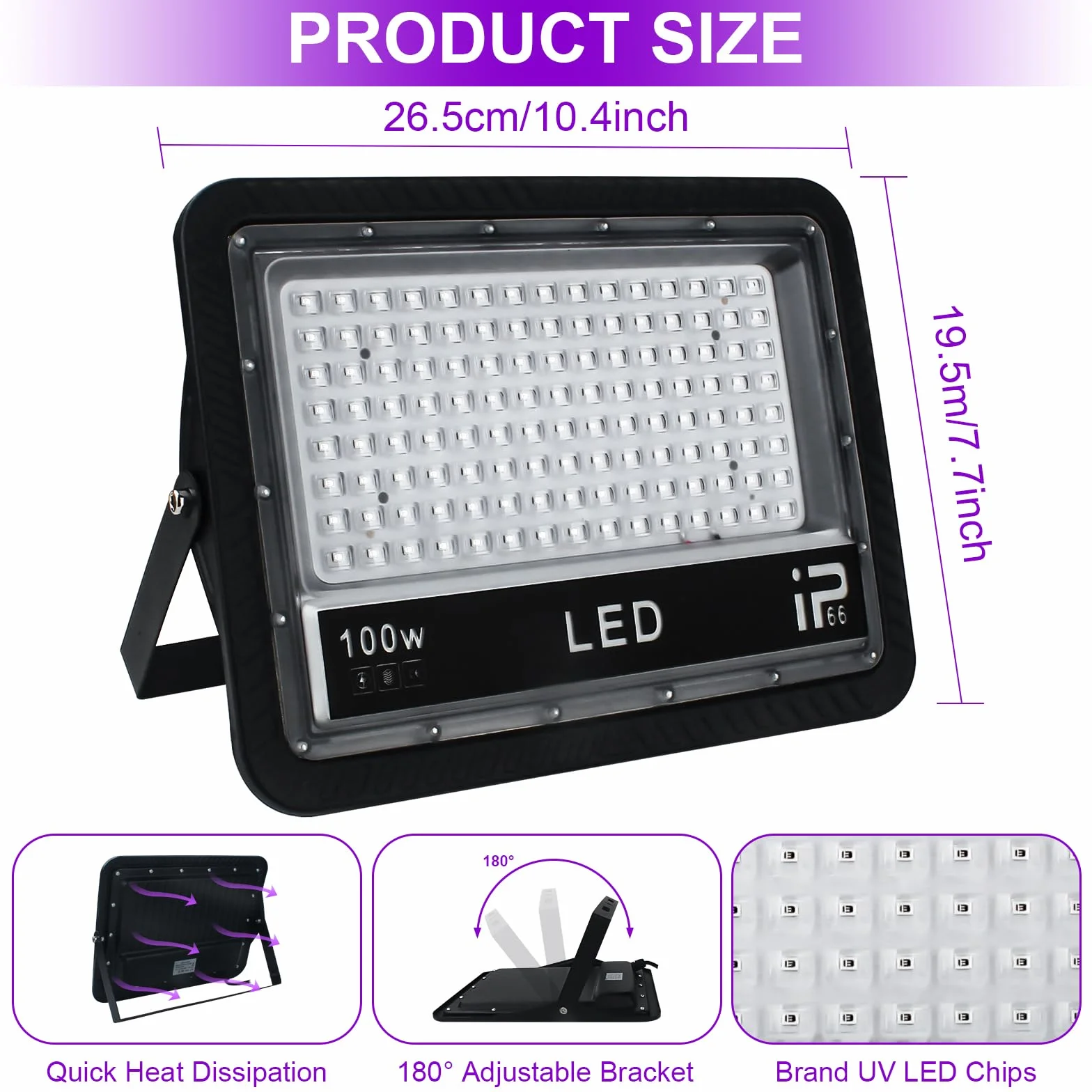 UV Light 100W, 2 LED Black Light Z Przełącznikami, 395-405 nm Reflight Dla Baru, Wodoodporna Lampa IP66