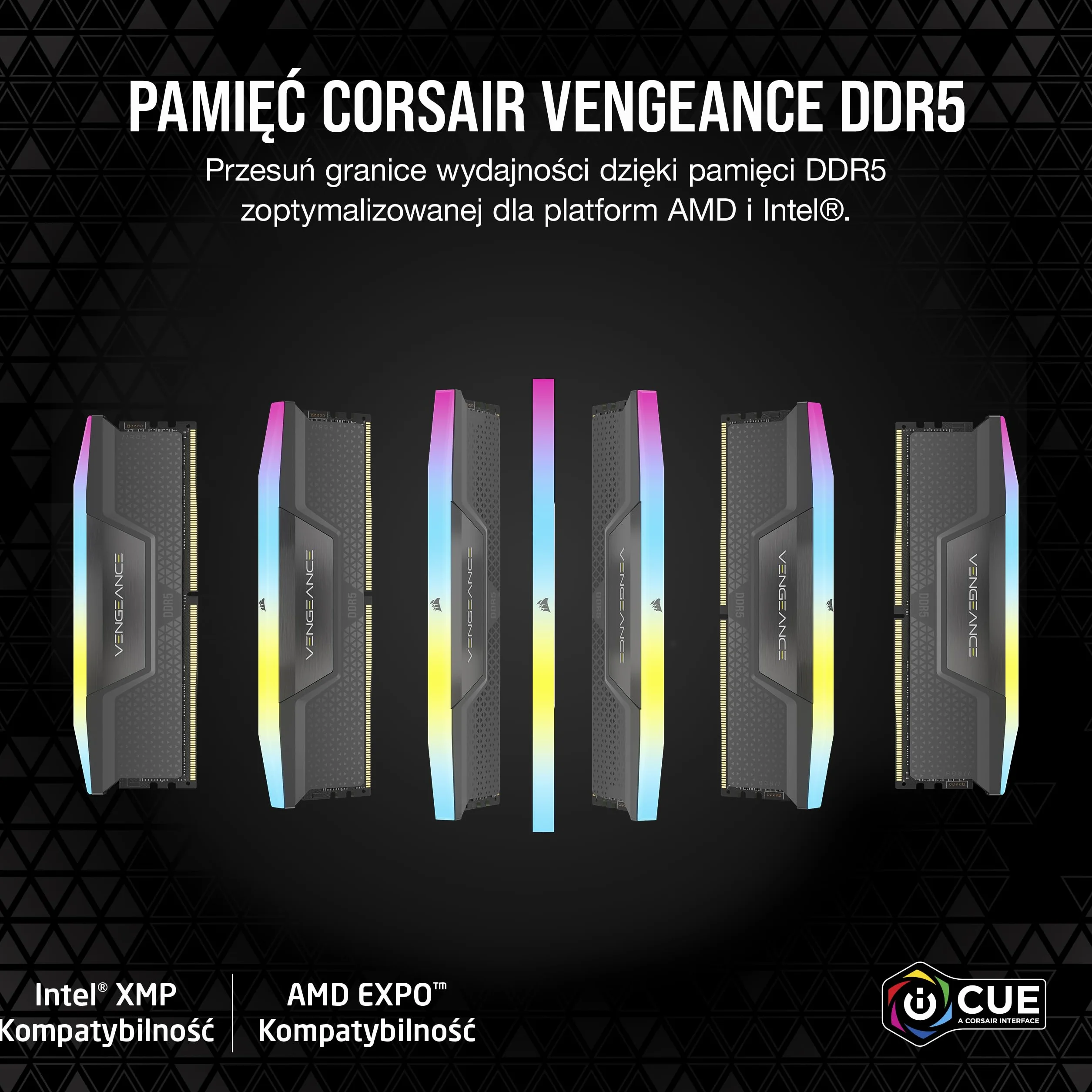 CORSAIR VENGEANCE RGB DDR5 RAM 96 GB 6000 MHz CL36 AMD EXPO Intel XMP 3.0 Szary