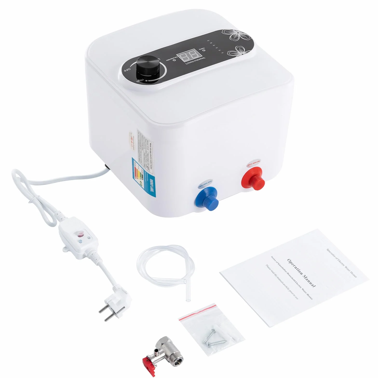 Podblatowy bojler 8 l, 1500 W, elektryczny podgrzewacz wody, mini podgrzewacz wody, podgrzewacz wody 30-65°C, natychmiastowy mały podgrzewacz wody do kuchni, łazienki
