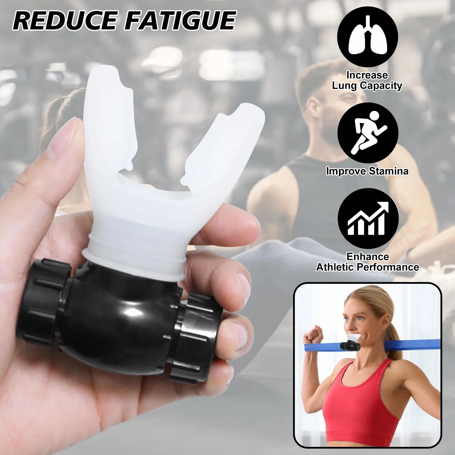 oxyfit trener oddychania, trener oddechowy płuc, przyrząd do treningu pojemności płuc z regulowanymi opornikami dla zwiększenia wytrzymałości oddechowej – biały