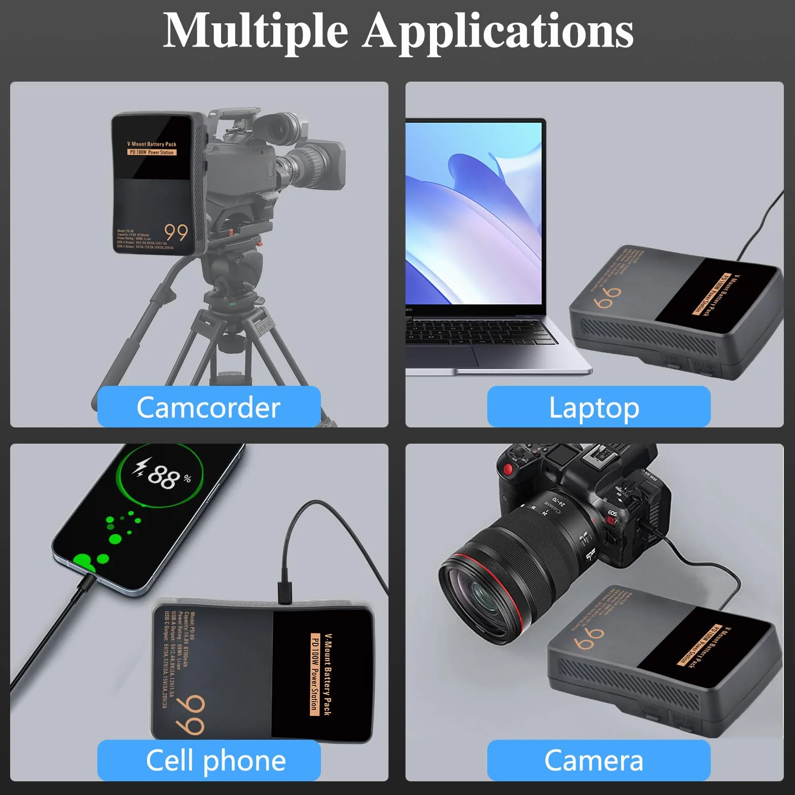 V Mount/V-Lock akumulator 99 Wh 6700 mAh Mini V-Mount akumulator z PD 100 W USB-C kabel do szybkiego ładowania i wtyczka PD 65 W do kamkordera, aparatu, monitora polowego, oświetlenia wideo