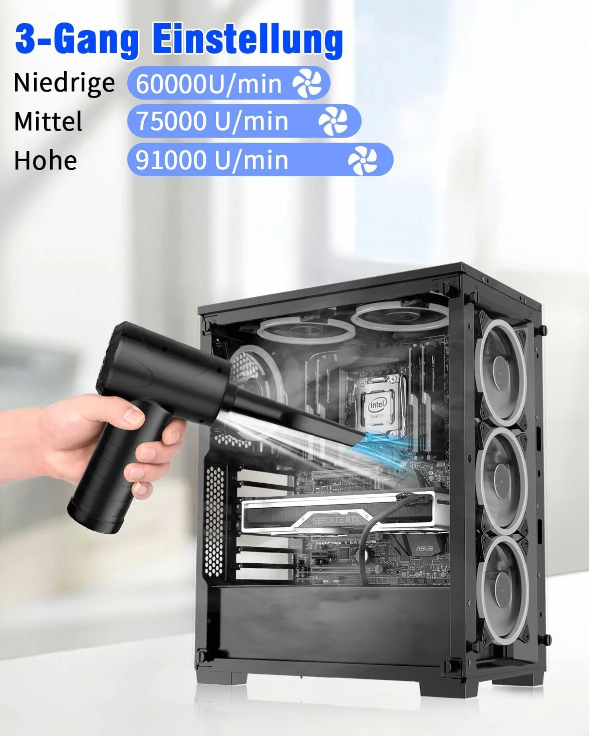 Odkurzacz na sprężone powietrze 3-biegi 91 000 obr./min 6000 mAh USB