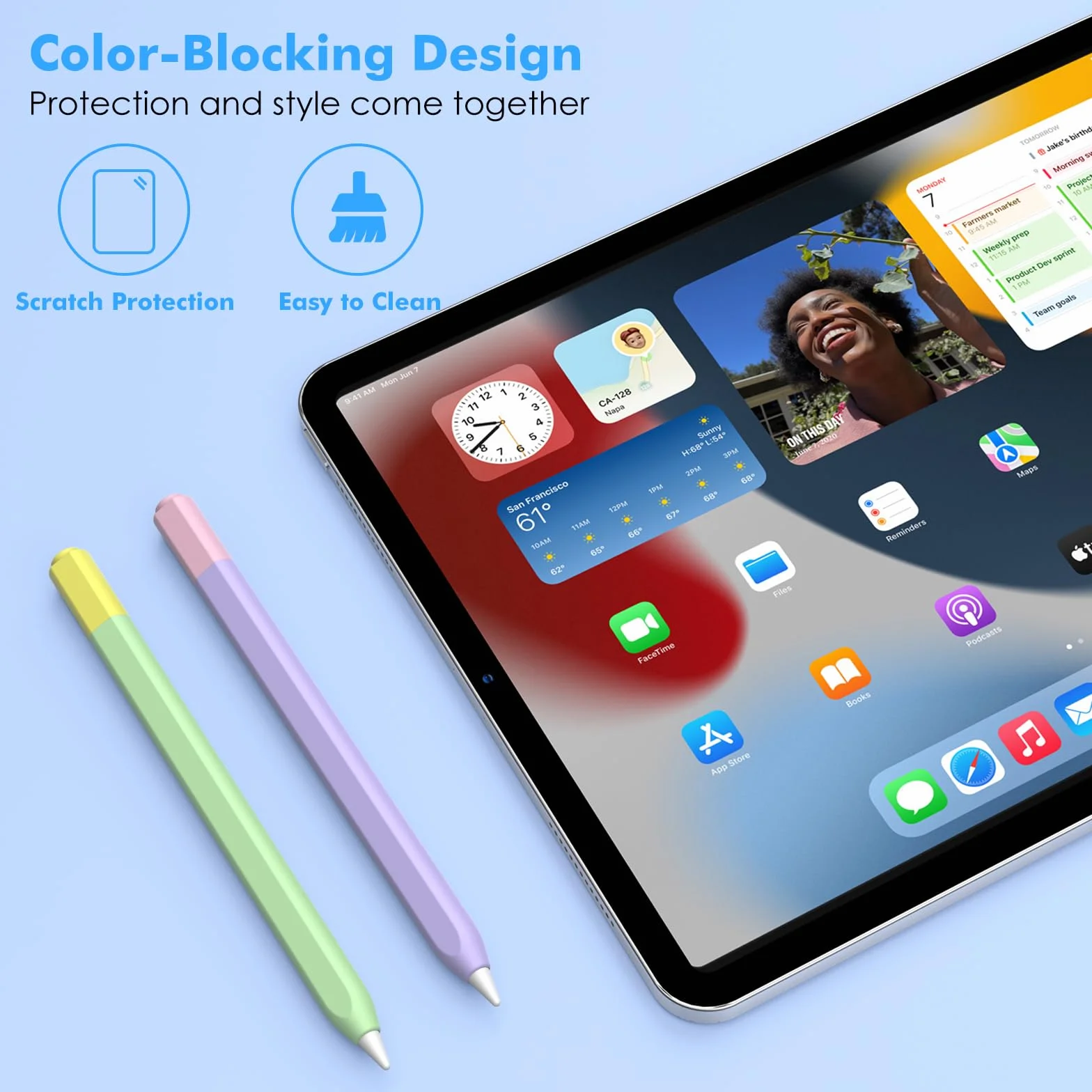 MoKo Pencil Case Compatible with Apple Pencil (USB-C), 2 Pack Silicone Apple Pencil USB C Sleeve Cover, Protective Skin Cover Holder Grip Sleeve, Support Magnetic Attachment, Green-Yellow+Purple-Pink