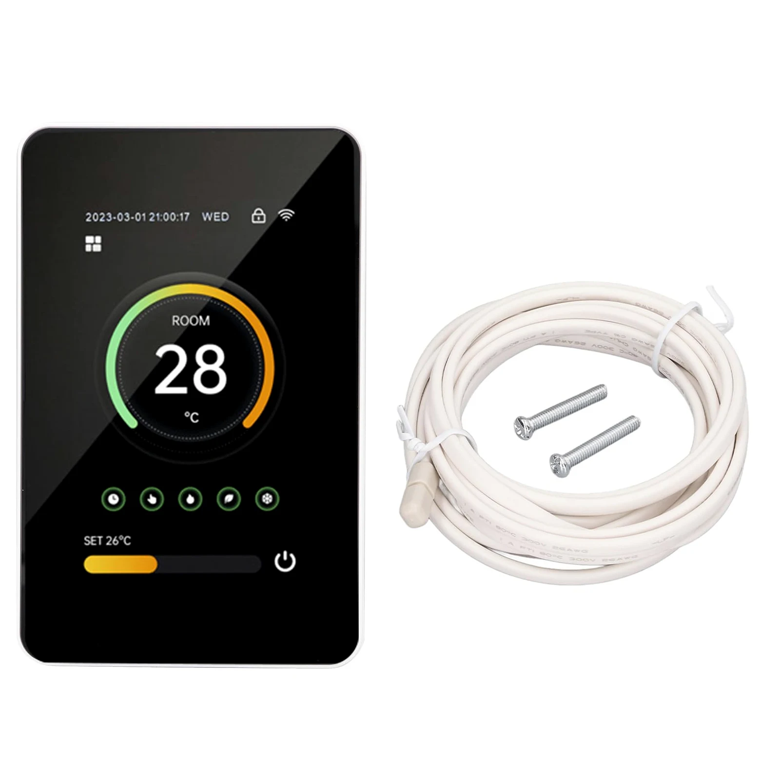 FTVOGUE Inteligentny Termostat WiFi Cyfrowy Ekran Dotykowy Termostat Ogrzewania Podłogowego 100 do 250VAC 3A Sterowanie aplikacją Pionowy Ekran od 41 do 158 Fahrenheita Ogrzewania Wody w Domu (3A)