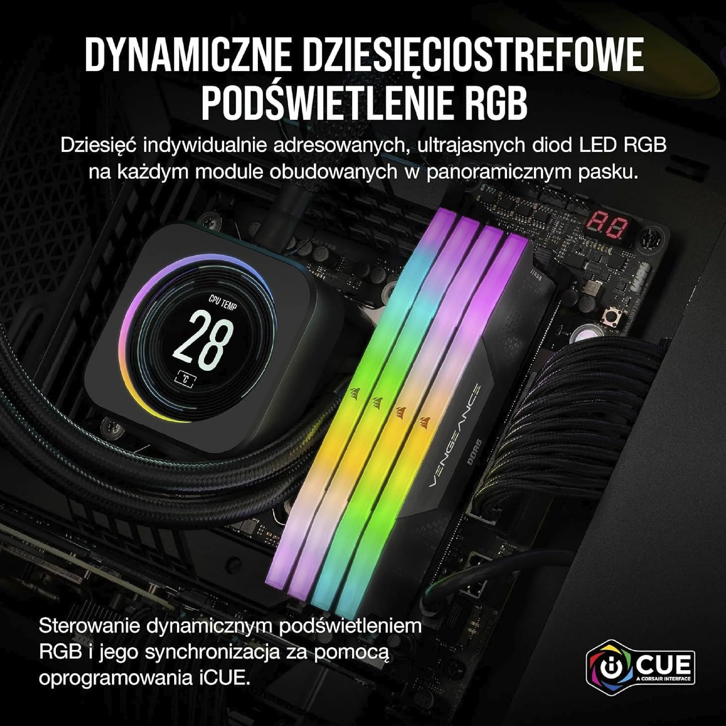 CORSAIR VENGEANCE RGB DDR5 RAM 96 GB 6000 MHz CL36 AMD EXPO Intel XMP 3.0 Szary