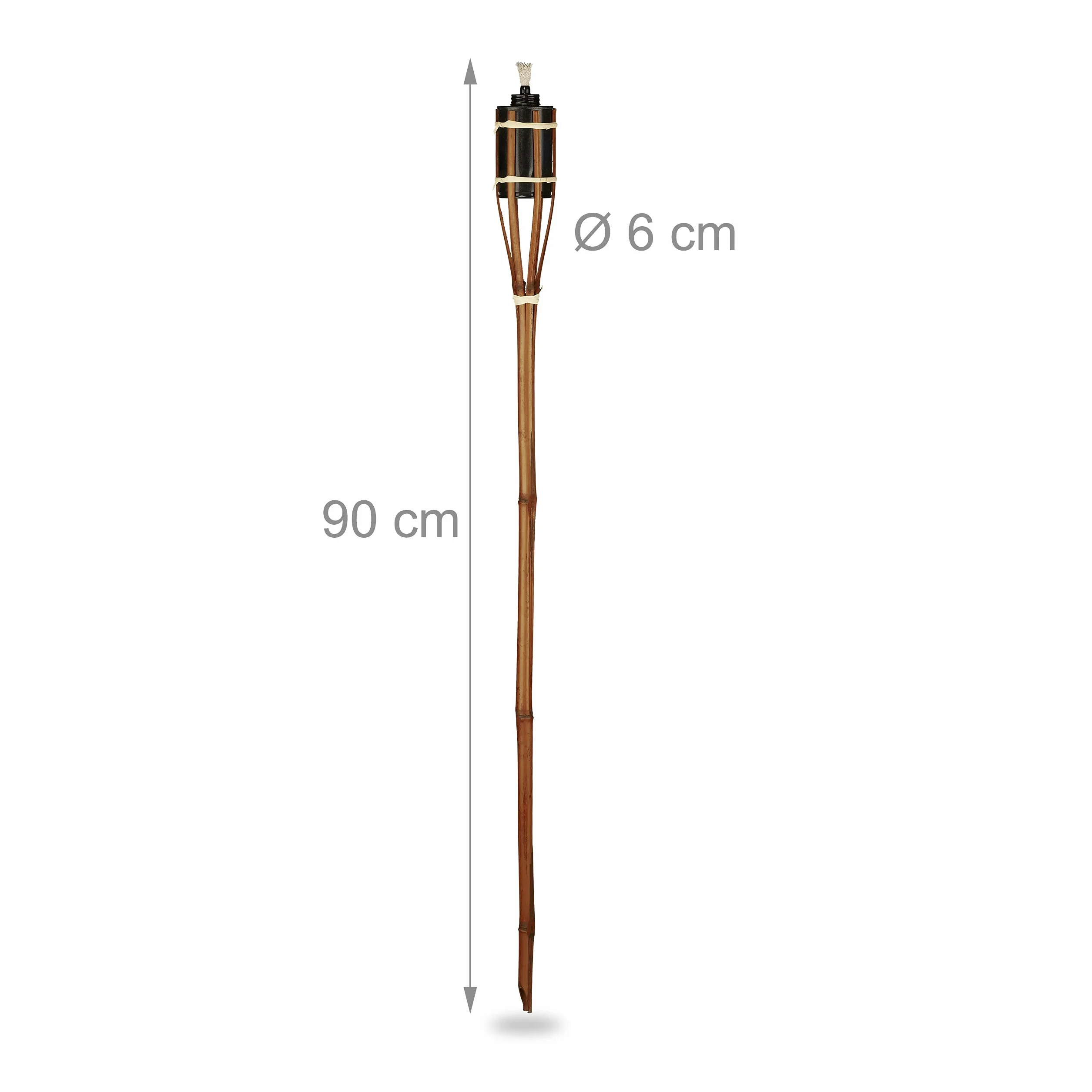 Relaxdays Pochodnie ogrodowe, zestaw 10 sztuk, bambusowe, pochodnie olejowe do użytku na zewnątrz, z zapasowym knotem, wysokość: 90 cm, brązowe