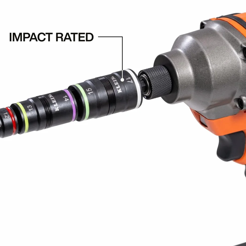 Klein Tools Sterownik udarowy 32934M, metryczny zestaw nasadek wielobitowych 8 w 1, z 4 gniazdami klapowymi, 8 rozmiarów sterowników sześciokątnych