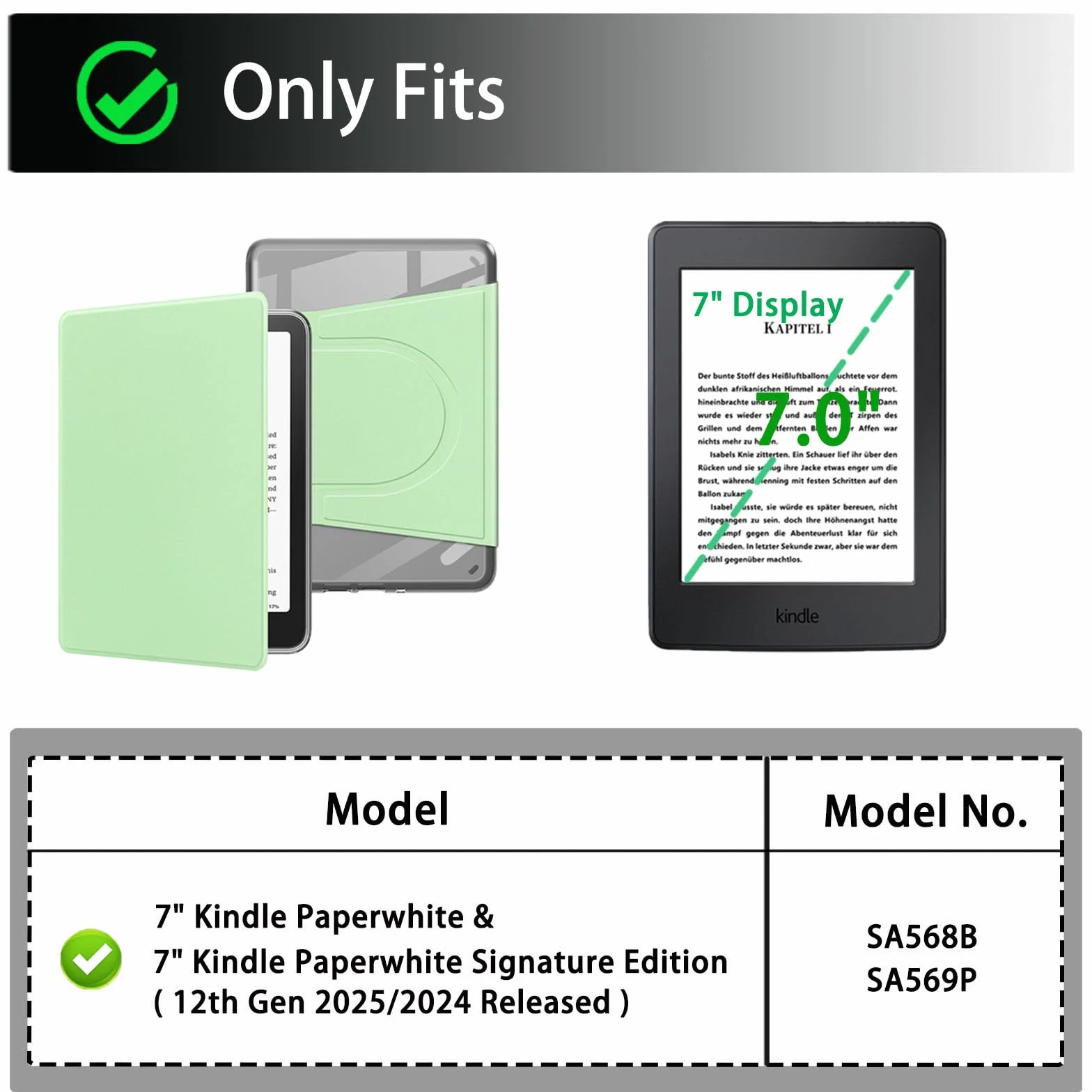 Etui do Kindle Paperwhite 12. generacji 2025/2024, obracane o 360°, magnetyczne, Auto Sleep Wake (zielona)