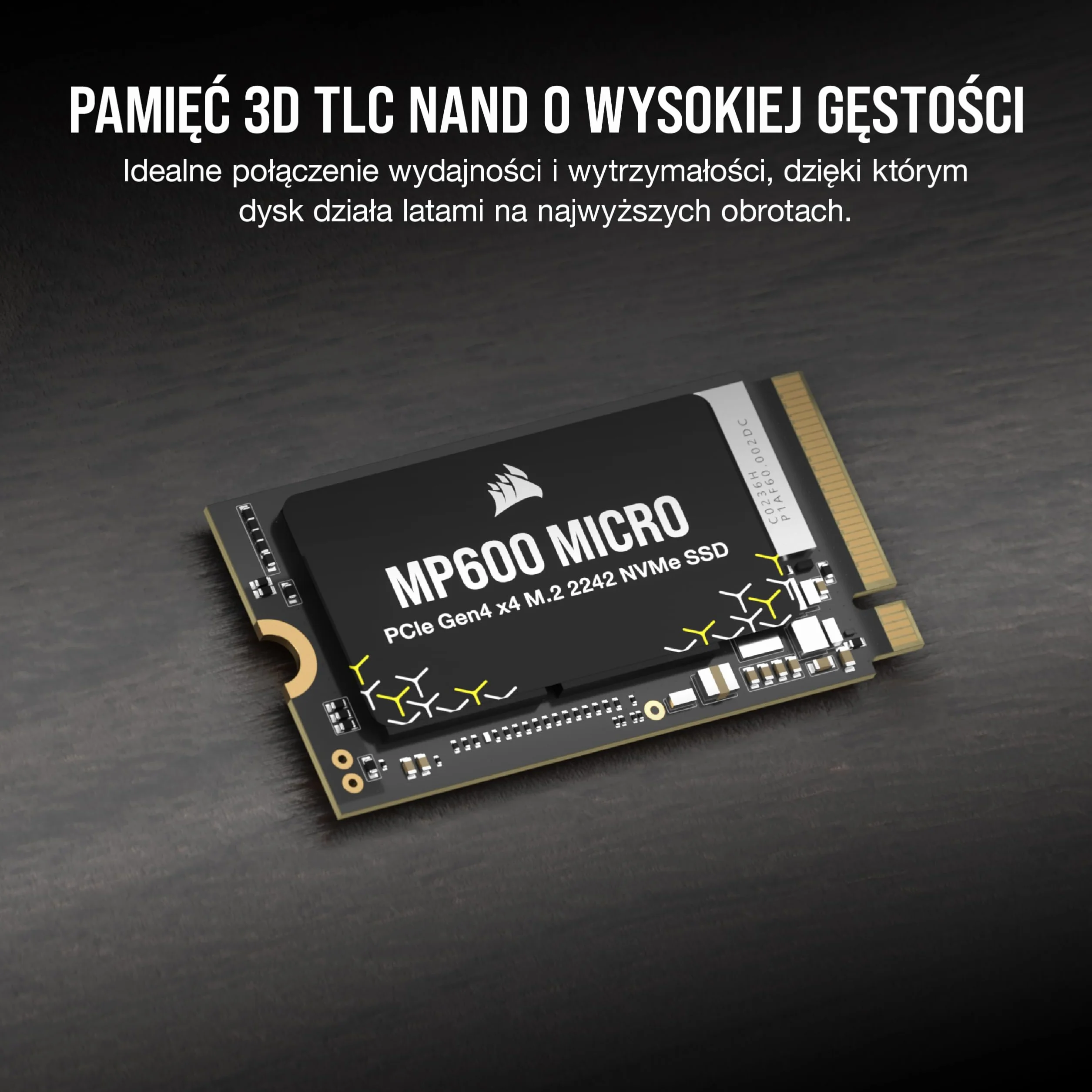 CORSAIR MP600 MICRO 1TB M.2 NVMe PCIe x4 Gen4 2 SSD – M.2 2242 – Odczyt Sekwencyjny do 7000 MB/s – 3D TLC NAND o Wysokiej Gęstości – Kompatybilny z Laptopami Thin PCIe 4.0 - Czarny