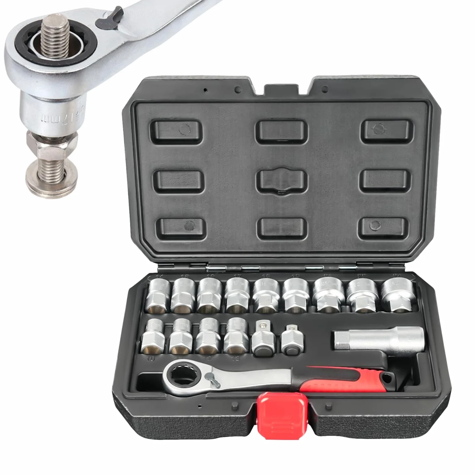 Komplet Grzechotek I Nasadek Kompaktowy Zestaw Narzędzi Naprawczych | Zestaw Narzędzi Mechanicznych Do Konserwacji Pojazdów Naprawy AGD Prac Hydraulicznych Instalacji Rurociągów Montażu