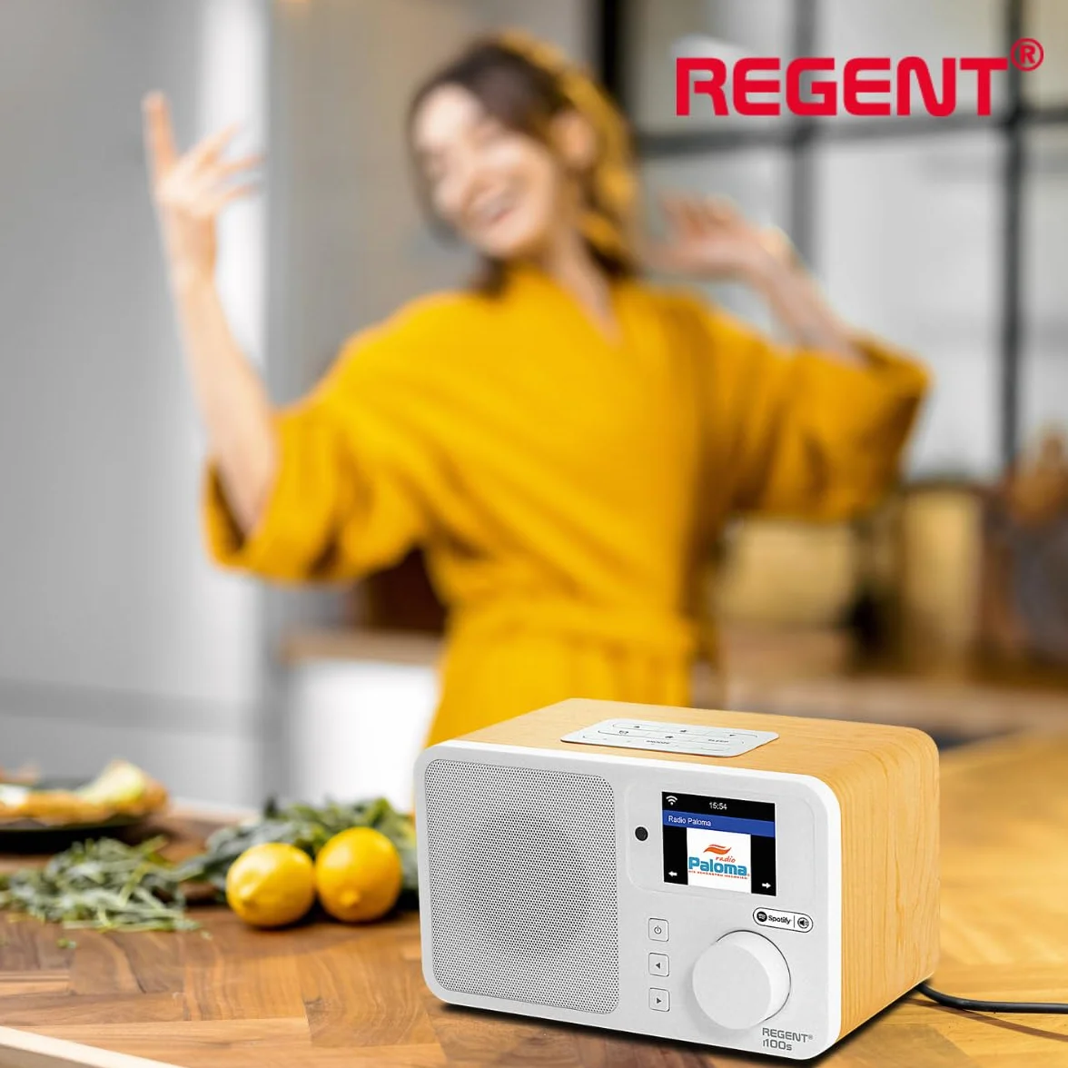 REGENT i100s radio internetowe ze SPOTIFY Connect WI-FI wifi Radio cyfrowe radio kuchenne Bluetooth głośnik alarm budzik Minutnik drzemki LCD Color display (White)